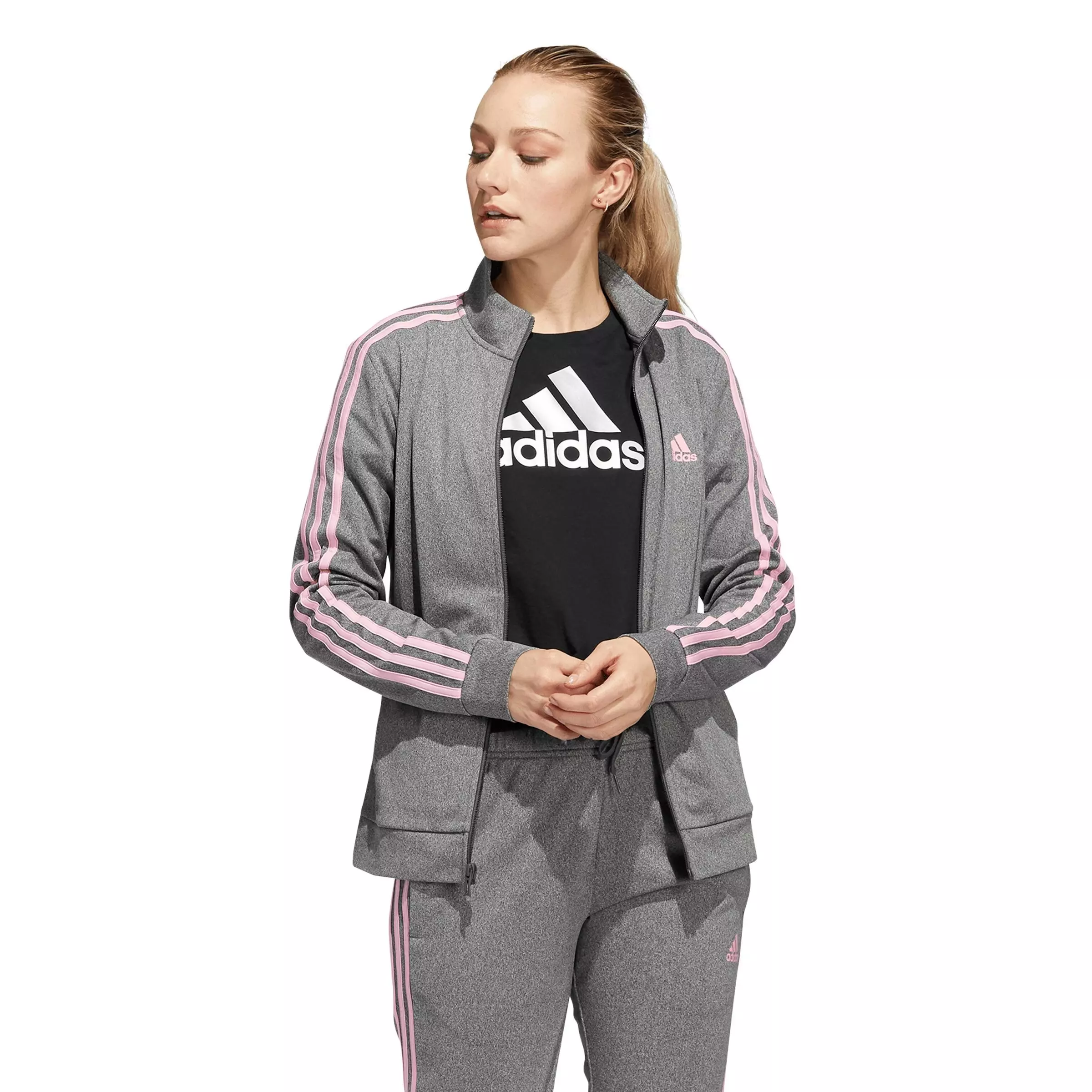 adidas Women's Regular Tricot 3-Stripes Track Jacket - Grey - GREY