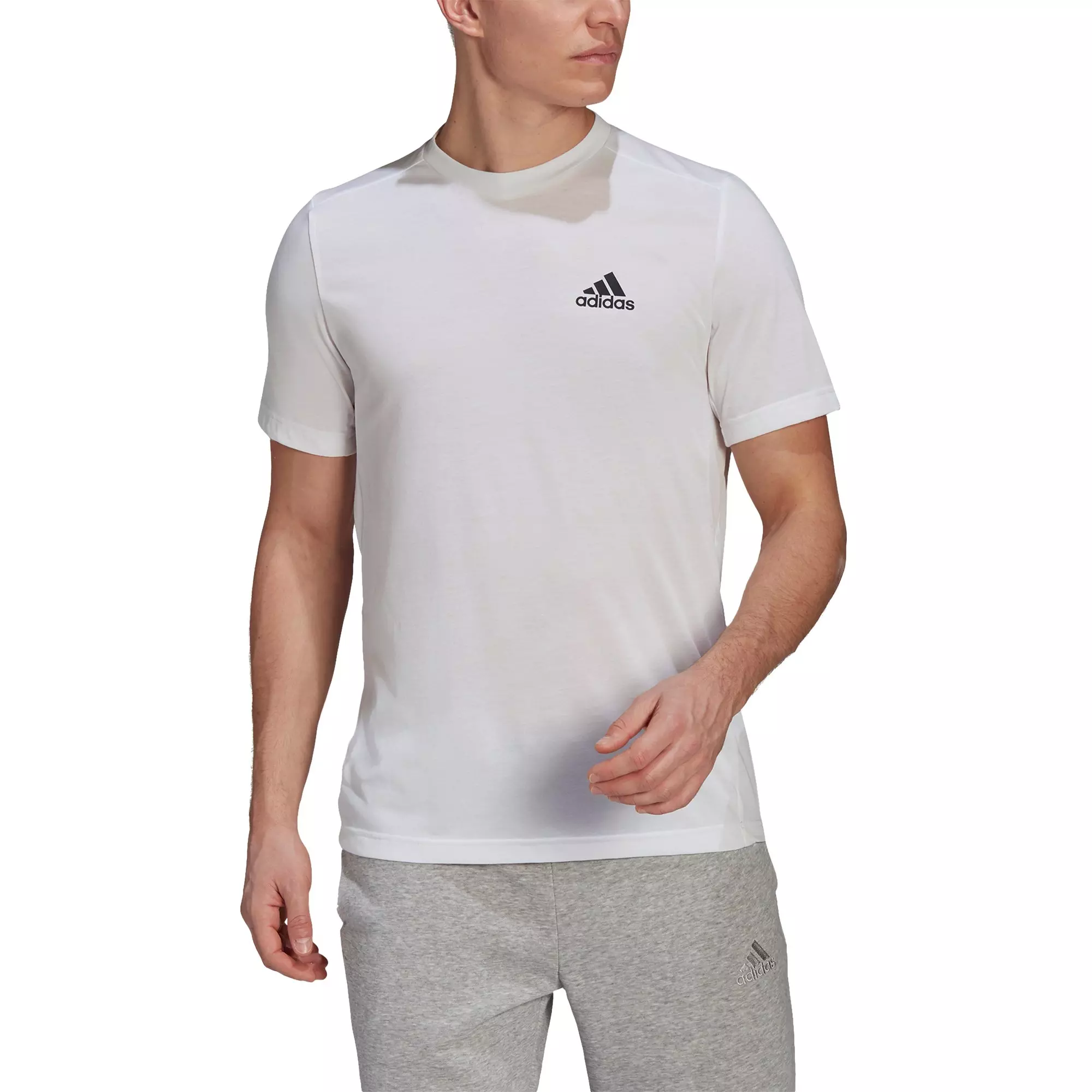 adidas Men's White/Black AEROREADY Designed 2 Move Feelready Sport Tee - WHITE/BLACK