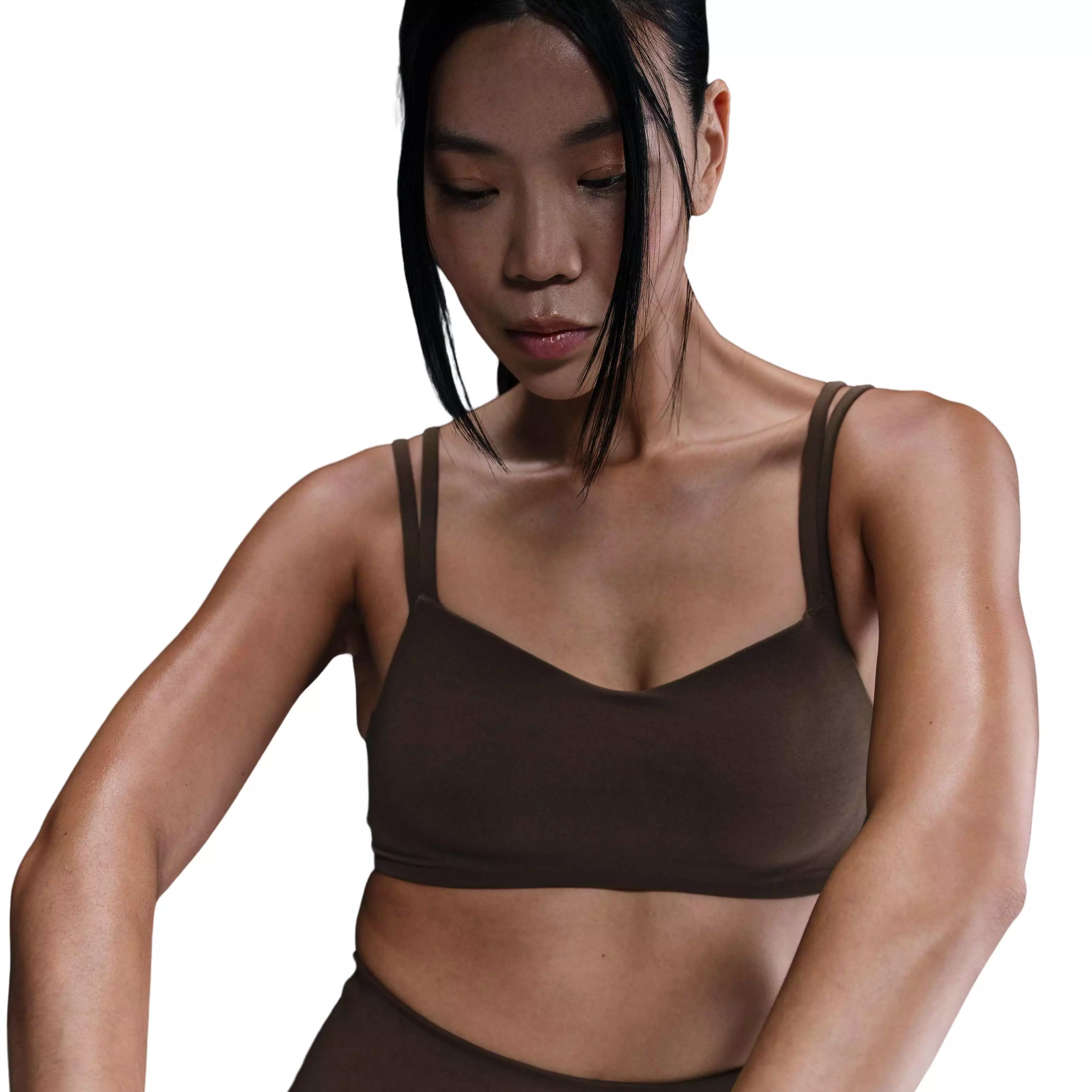Nike Women's Dri-FIT Alate trace Light-Support Padded Sports Bra -Dk Brown - DK BROWN