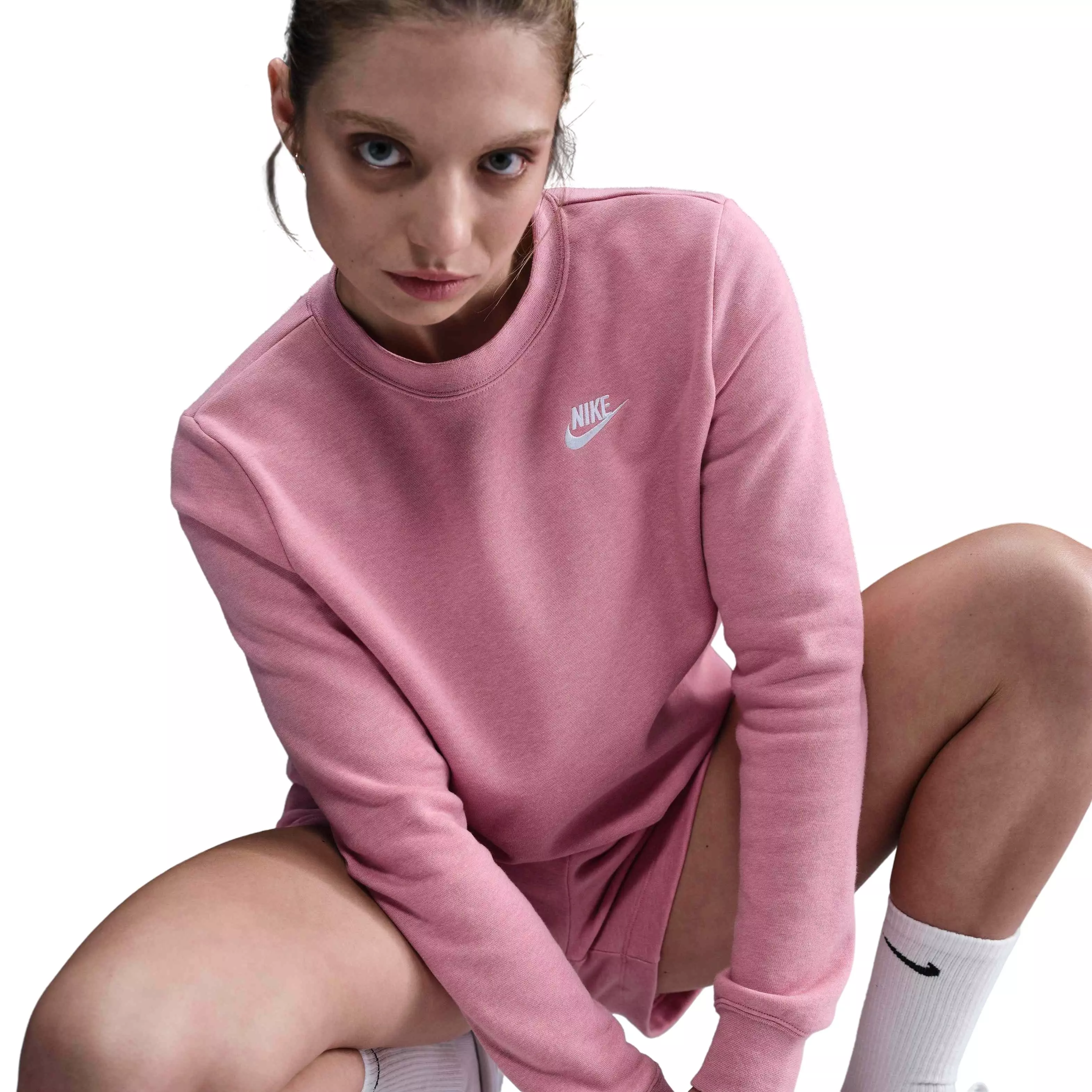 Nike Women's Sportswear Club Fleece ​Standard Crew-Neck Sweatshirt -Pink - PINK