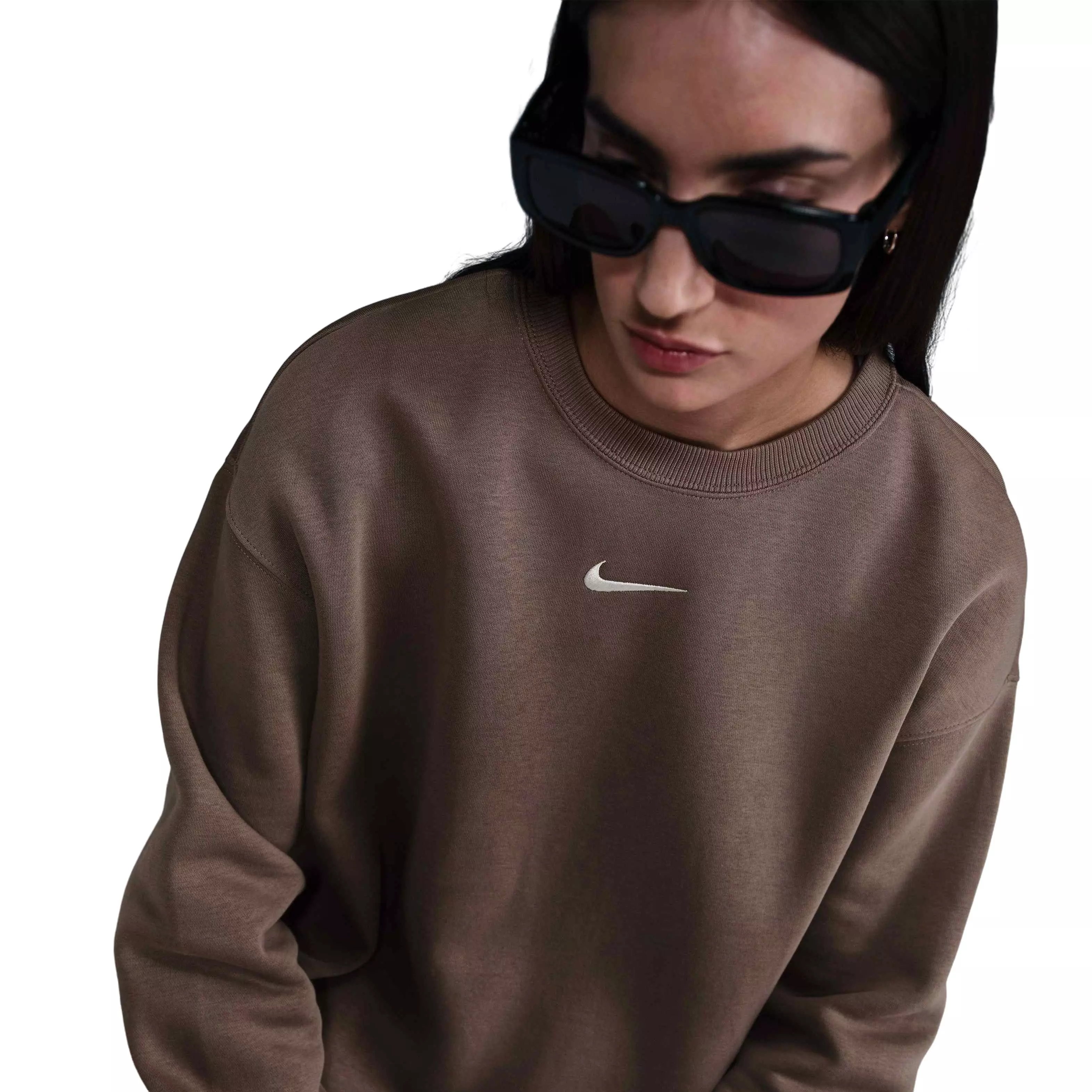 Nike Women's Sportswear Phoenix Fleece Oversized Crewneck Sweatshirt - Brown - BROWN