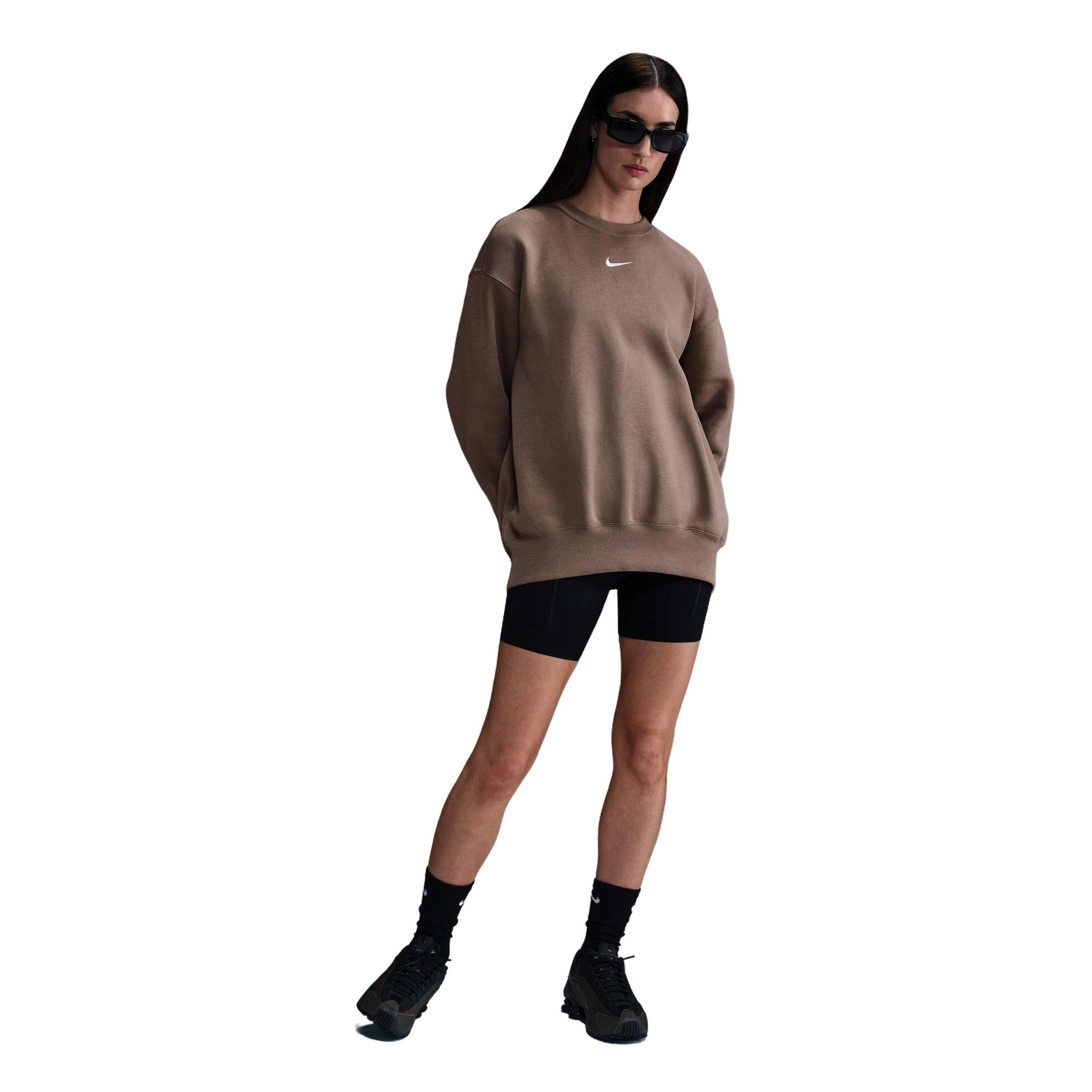 Nike Women's Sportswear Phoenix Fleece Oversized Crewneck Sweatshirt - Brown - BROWN Thumbnail View 4