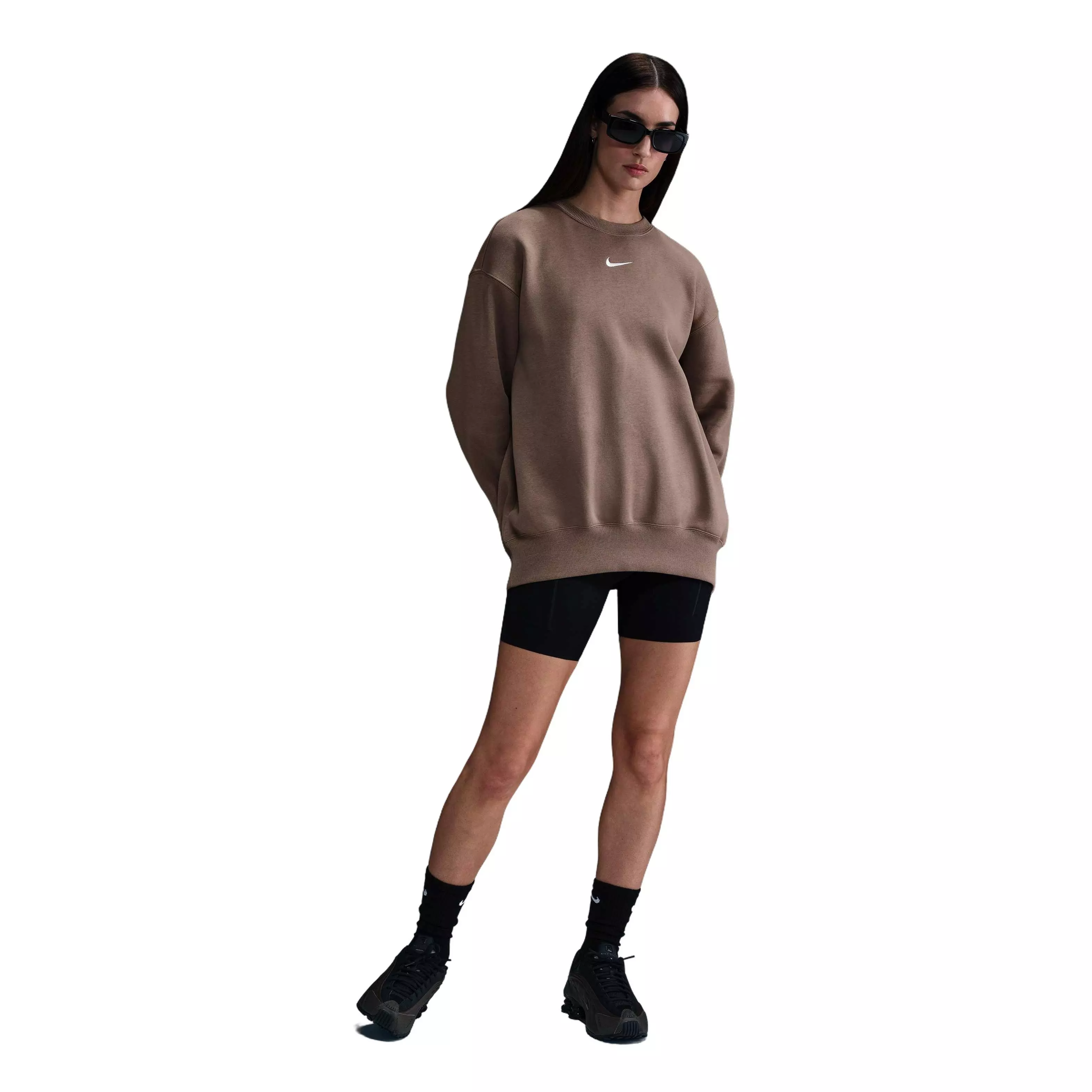 Nike Women's Sportswear Phoenix Fleece Oversized Crewneck Sweatshirt - Brown - BROWN