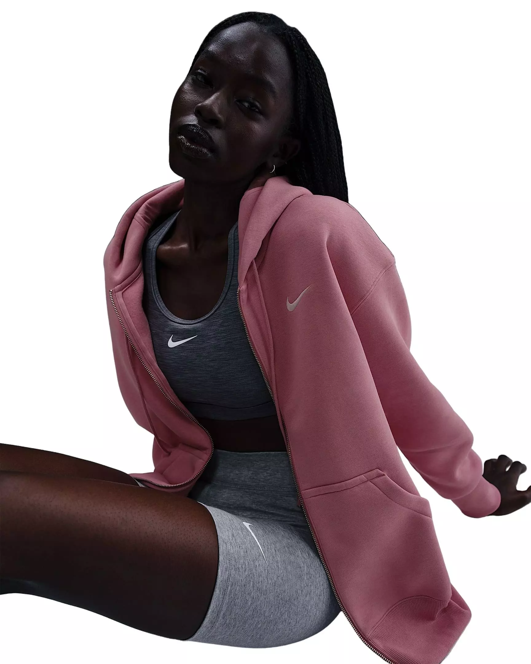 Nike Women's Sportswear Phoenix Fleece Oversized Full-Zip Hooded Jacket - Pink - PINK
