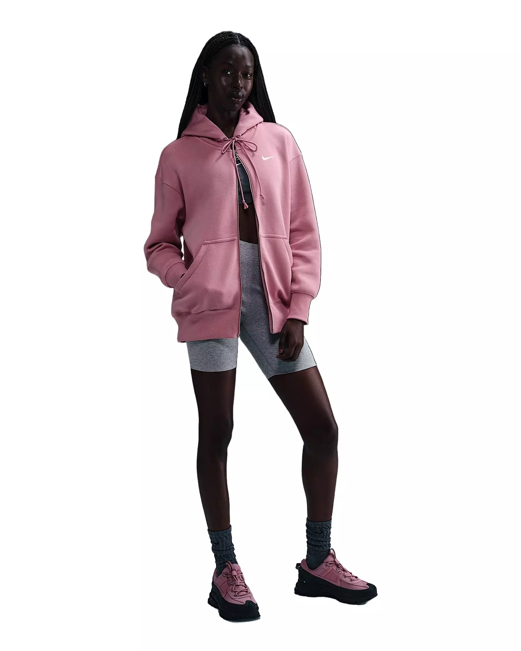 Nike Women's Sportswear Phoenix Fleece Oversized Full-Zip Hooded Jacket - Pink - PINK