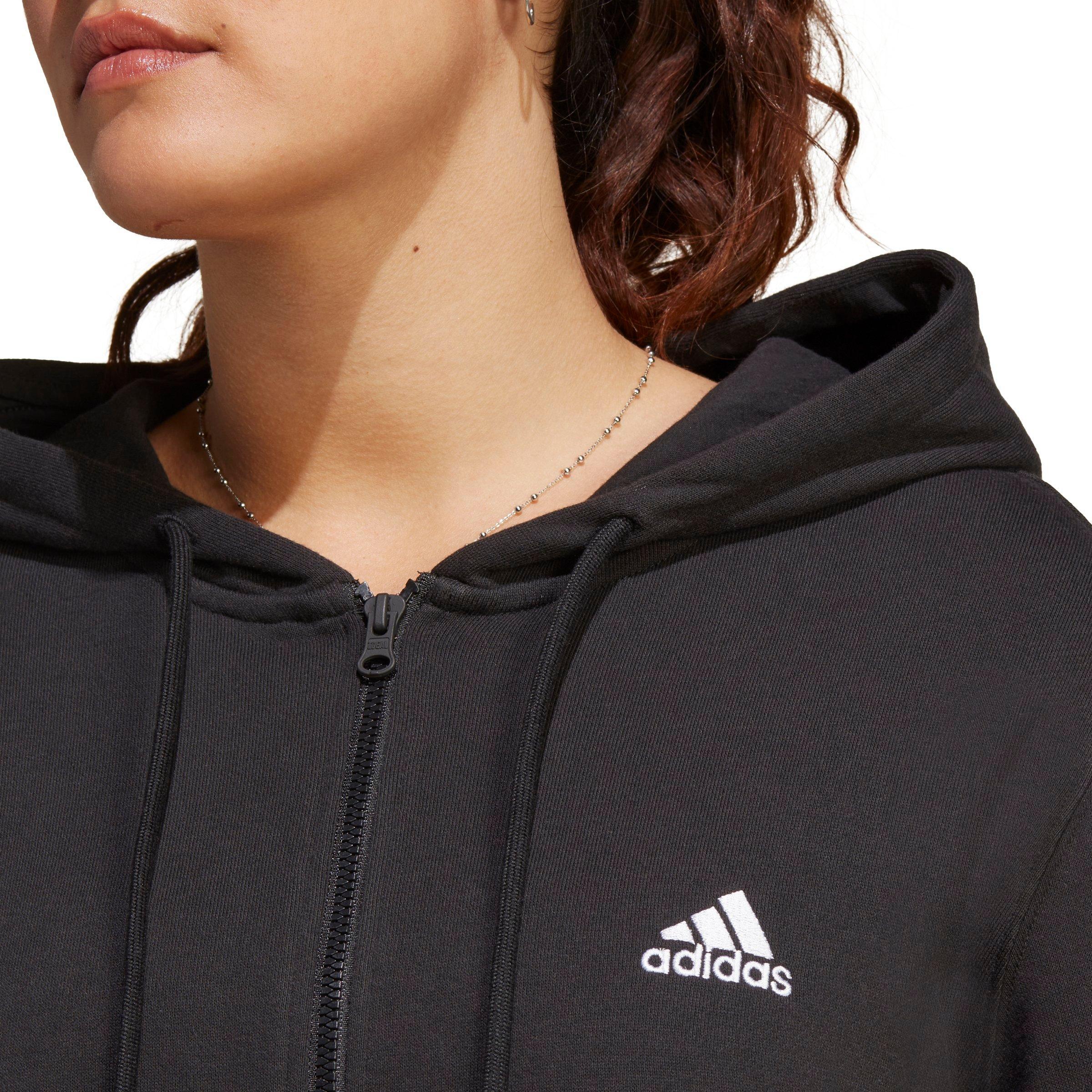 adidas Women's Essentials Linear Full Zip French Terry Hoodie, Black/White,  X-Small at  Women's Clothing store