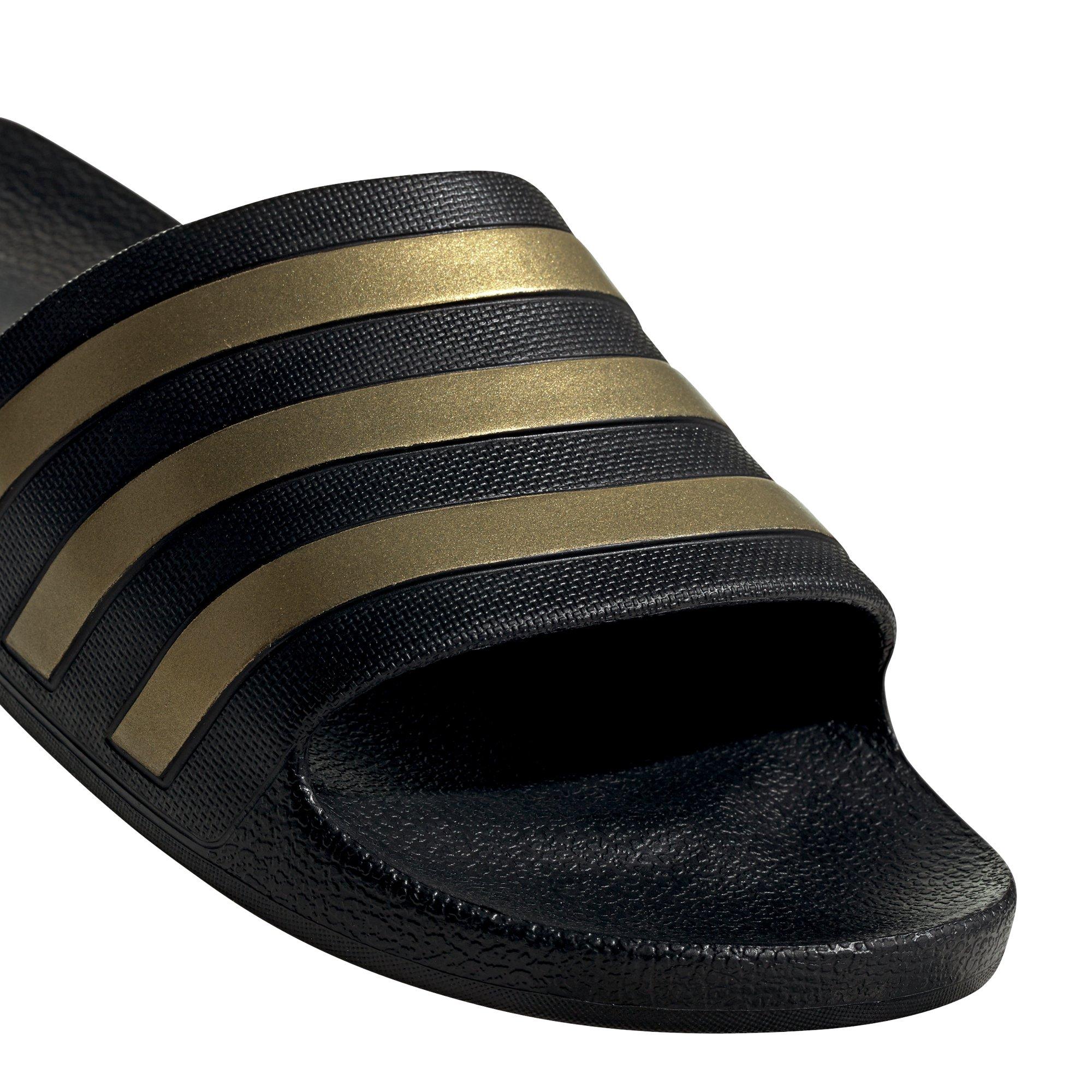 adidas Adilette Aqua "Core Black/Gold Metallic" Unisex Slide - BLACK/GOLD Thumbnail View 3