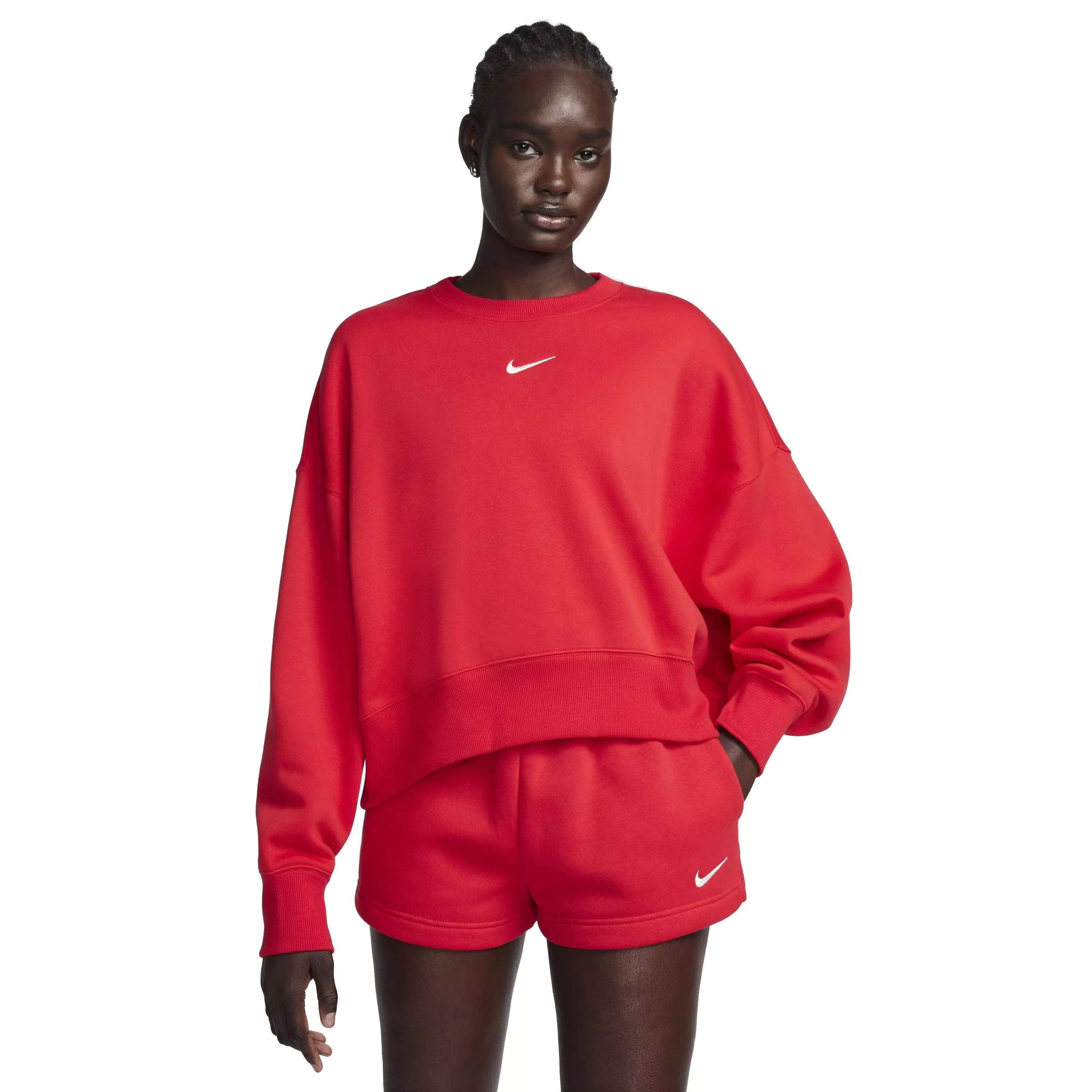 Nike Women's Sportswear Phoenix Fleece O​ver-Oversized Crew-Neck Sweatshirt -Red​ - RED