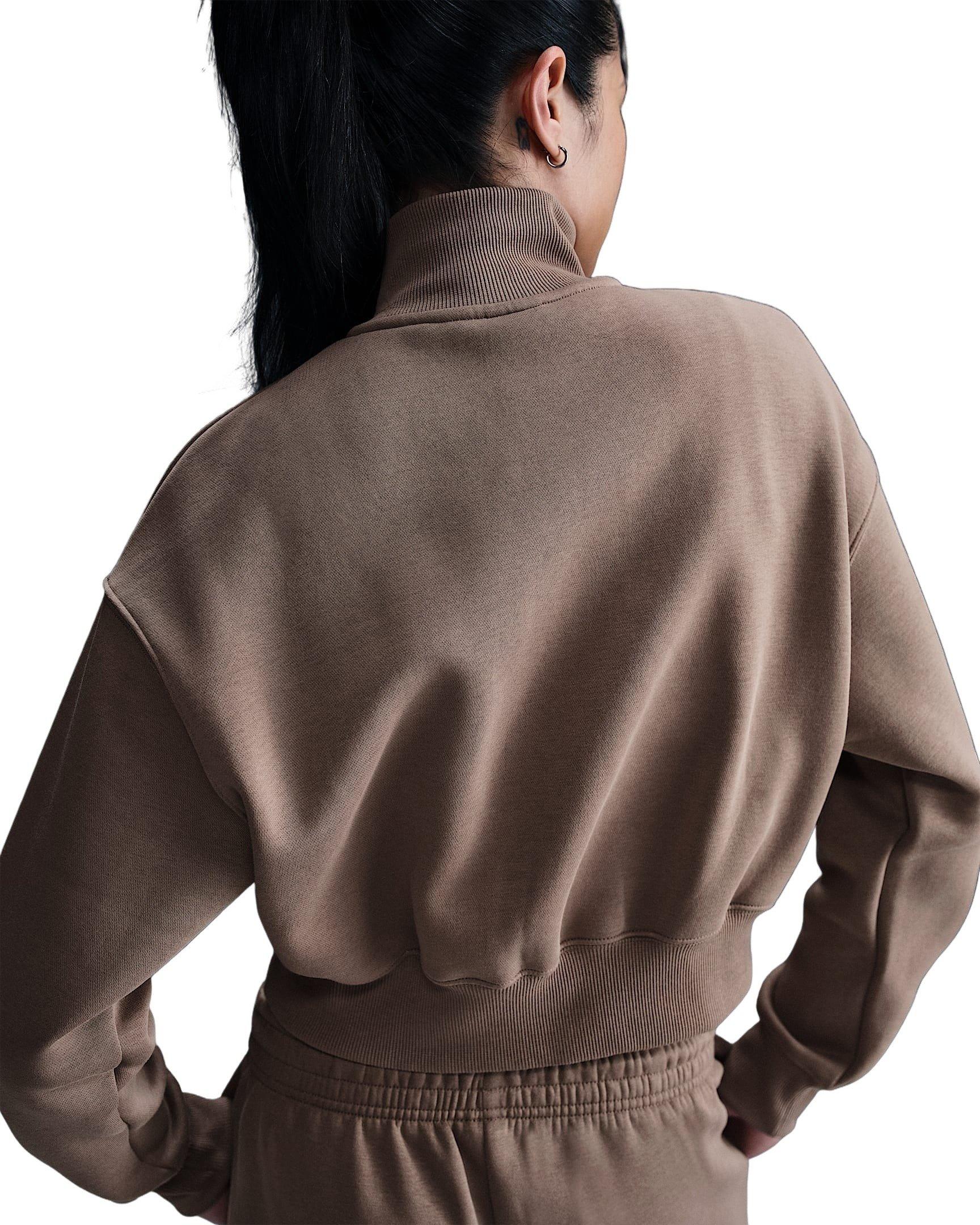 Nike Women's Sportswear Phoenix Fleece 1/2 Zip Cropped Sweatshirt - Brown - BROWN Thumbnail View 2