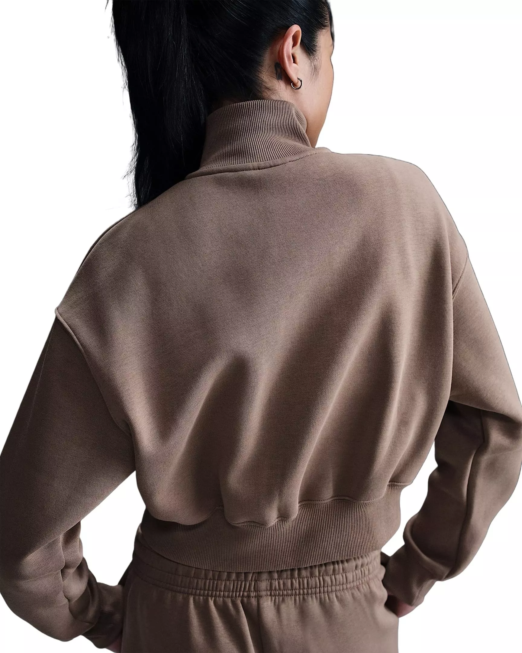 Nike Women's Sportswear Phoenix Fleece 1/2 Zip Cropped Sweatshirt - Brown - BROWN