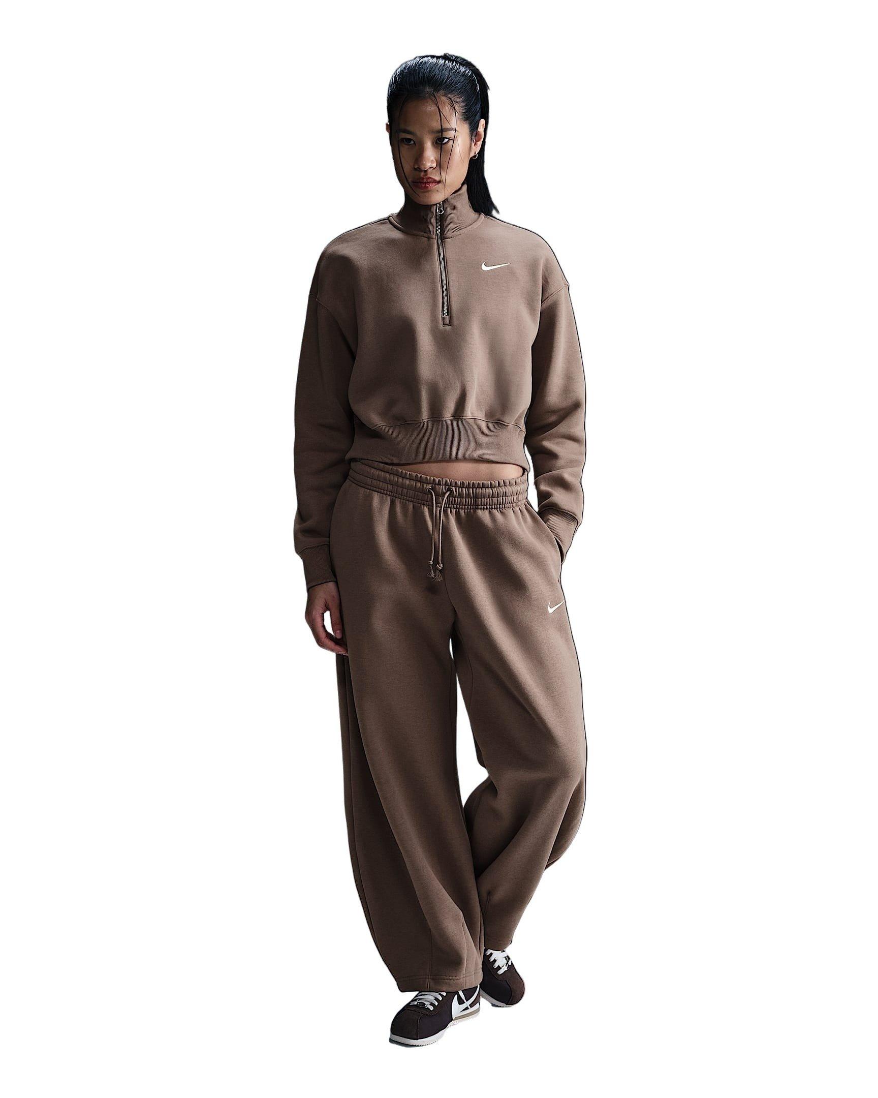 Nike Women's Sportswear Phoenix Fleece 1/2 Zip Cropped Sweatshirt - Brown - BROWN Thumbnail View 4