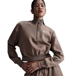 Nike Women's Sportswear Phoenix Fleece 1/2 Zip Cropped Sweatshirt - Brown