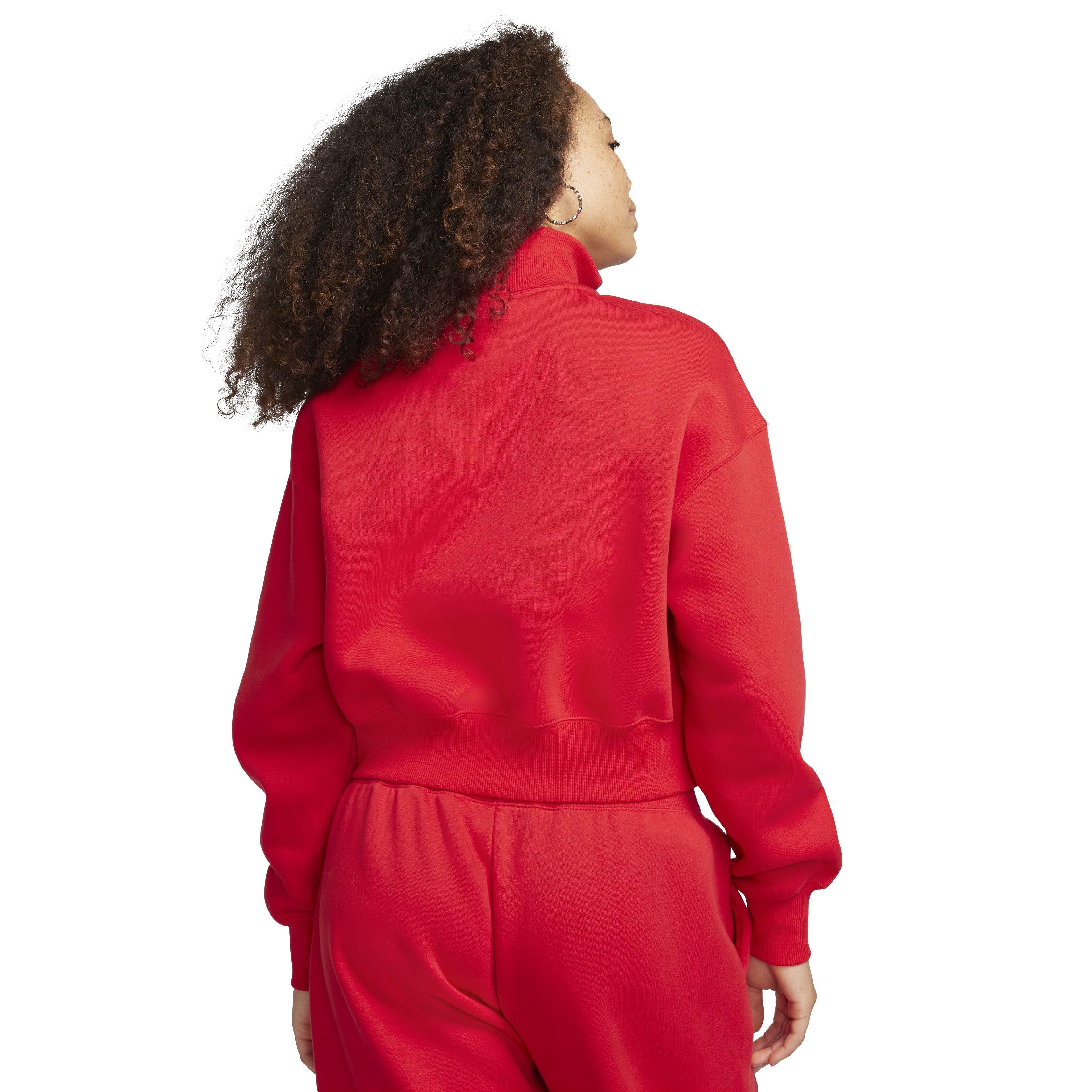 Nike Women's Sportswear Phoenix Fleece ​1/2-Zip Cropped Sweatshirt -Red - RED Thumbnail View 2