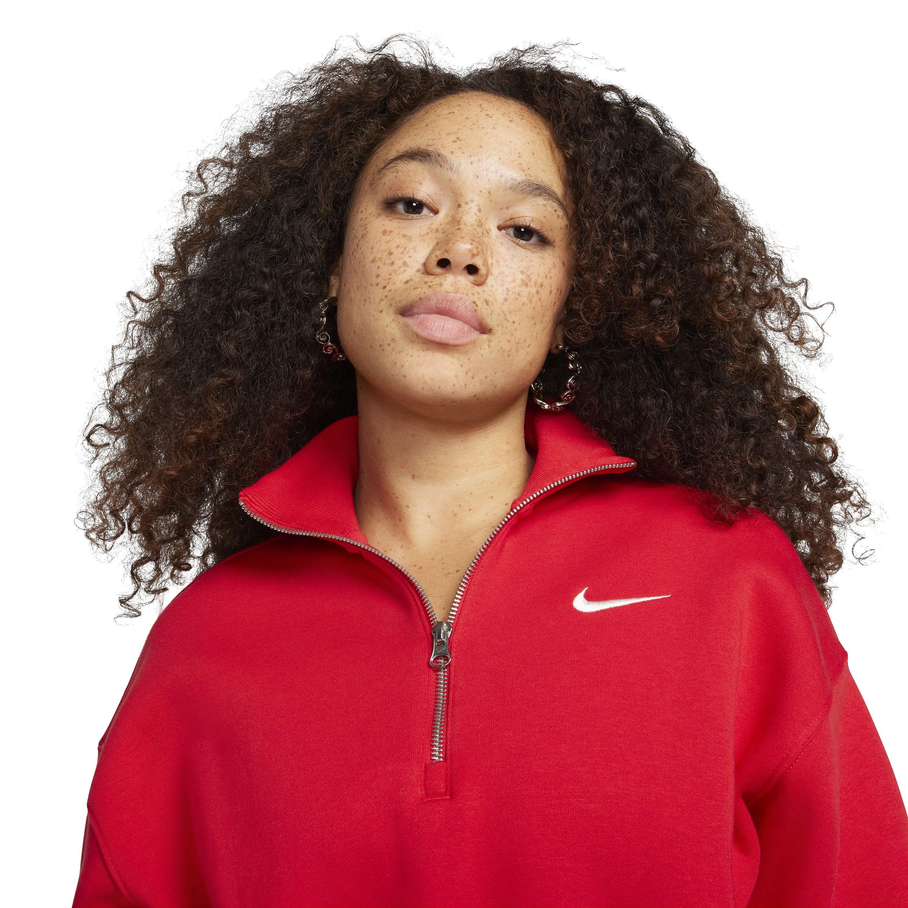 Nike Women's Sportswear Phoenix Fleece ​1/2-Zip Cropped Sweatshirt -Red - RED Thumbnail View 3
