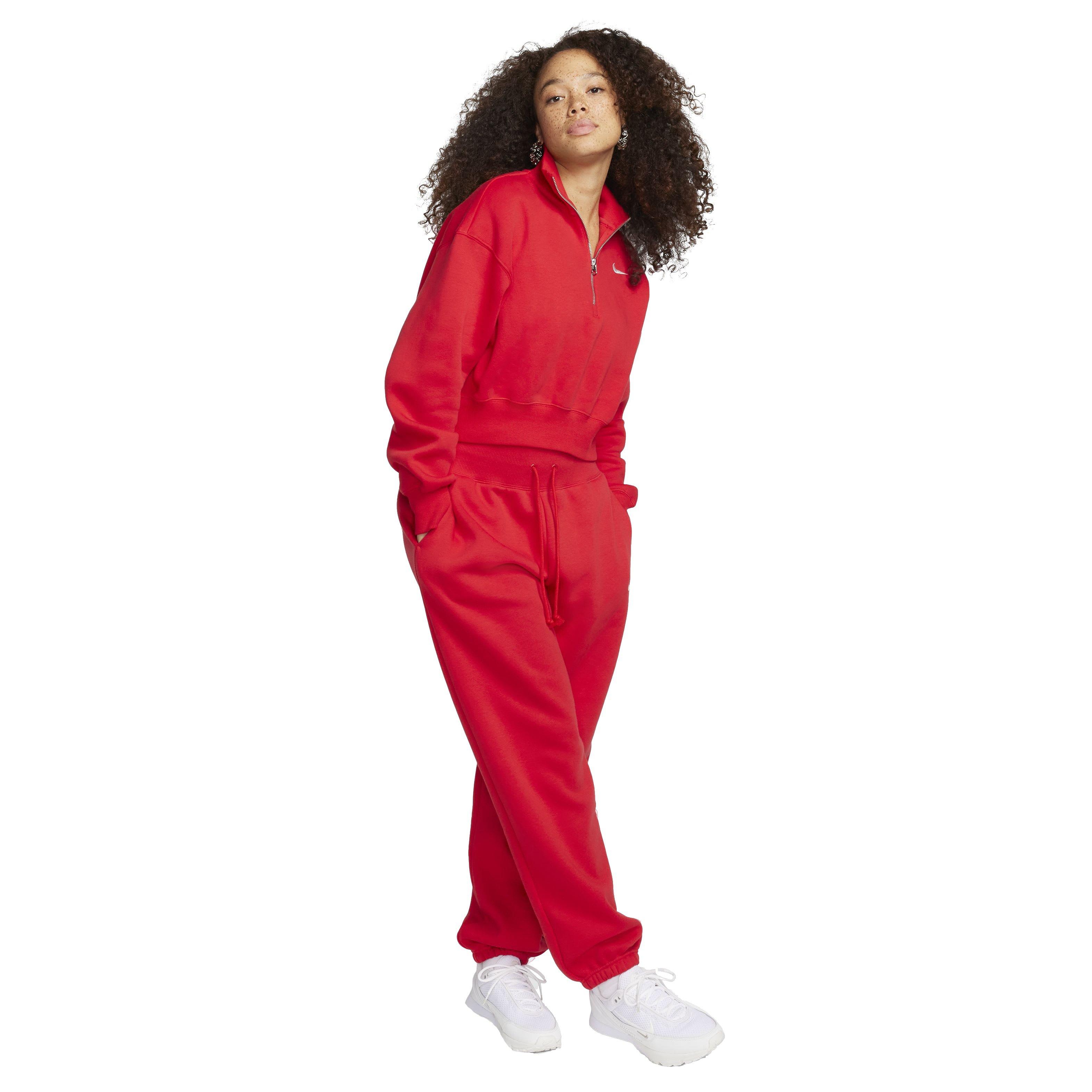 Nike Women's Sportswear Phoenix Fleece ​1/2-Zip Cropped Sweatshirt -Red - RED Thumbnail View 7