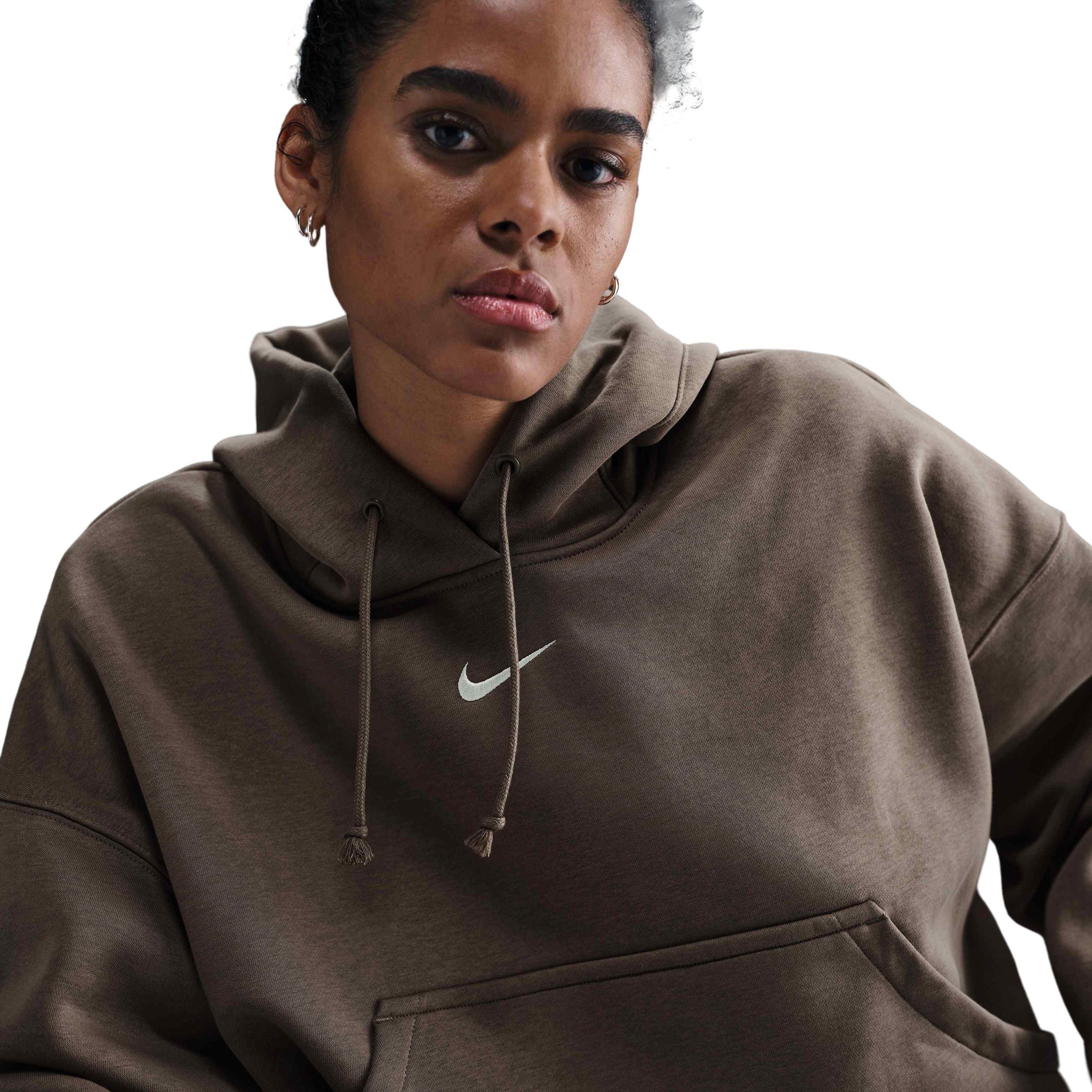 Nike Women's Sportswear Phoenix Fleece Over-Oversized Pullover Hoodie - Brown - BROWN Thumbnail View 3