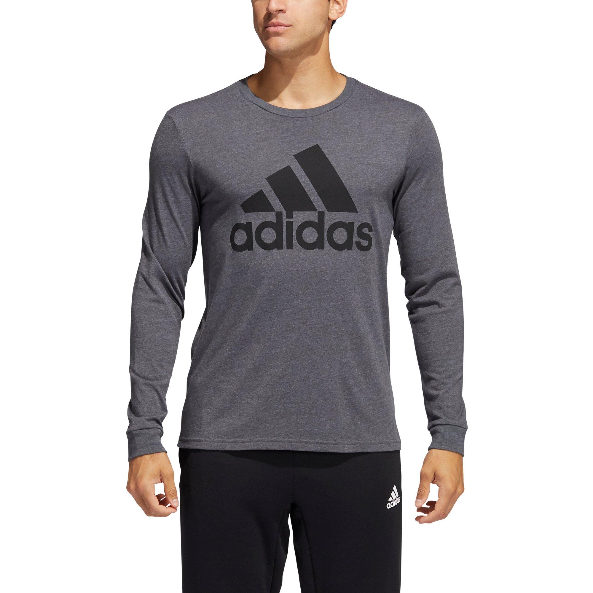adidas Men's Dk Grey Basic Badge of Sport Long Sleeve Tee Hibbett