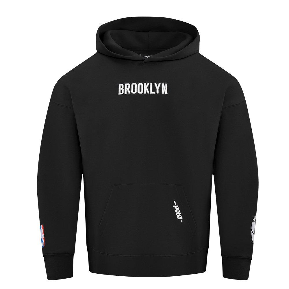 Pro Standard Men's NBA Brooklyn Nets Wingspan Drop Shoulder Fleece Hoodie - BLACK Thumbnail View 1
