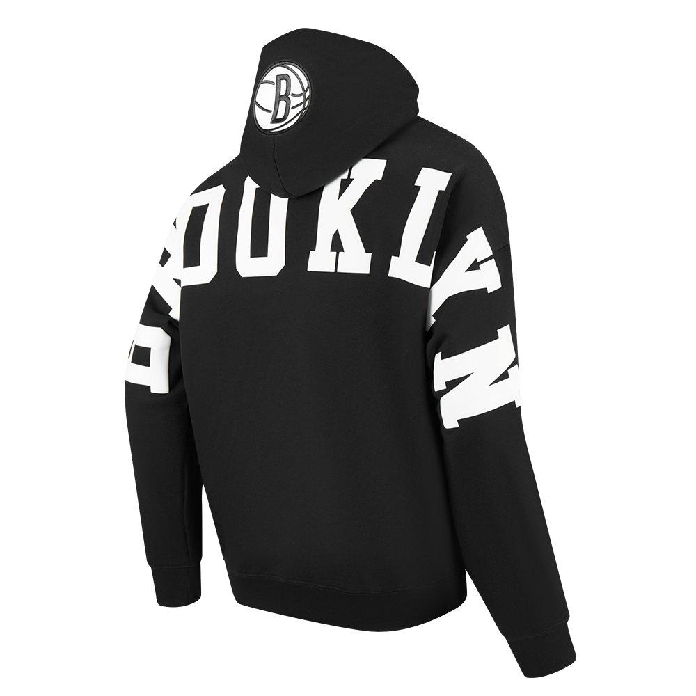Pro Standard Men's NBA Brooklyn Nets Wingspan Drop Shoulder Fleece Hoodie - BLACK Thumbnail View 4