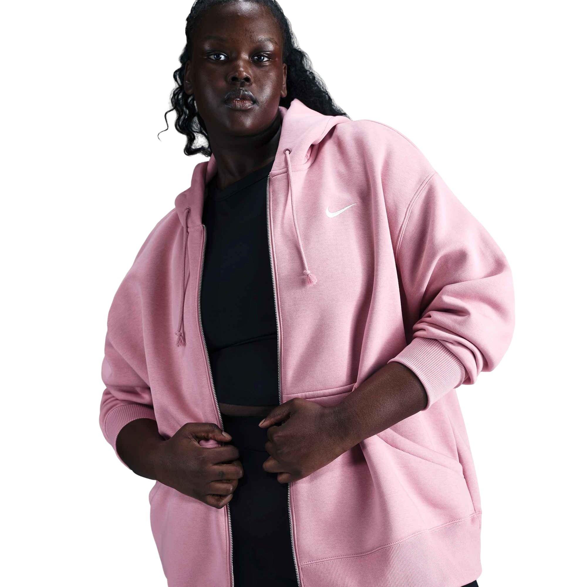 Nike Women's Sportswear Phoenix Fleece Oversized Hooded Full-Zip Jacket - Pink - PINK Thumbnail View 1
