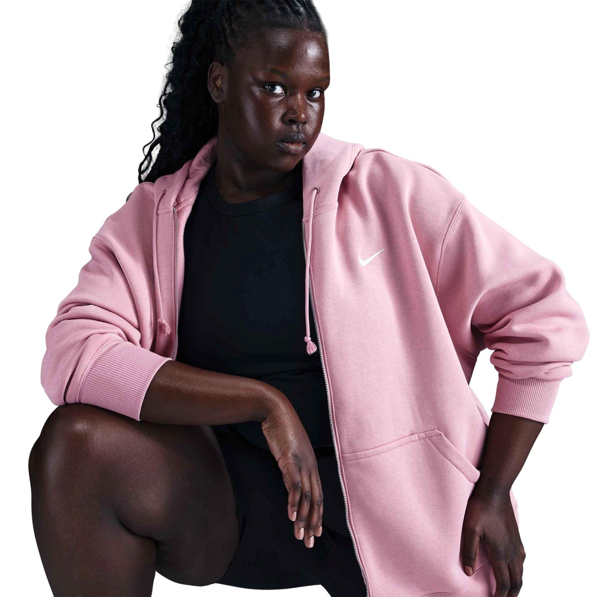 Nike Women's Sportswear Phoenix Fleece Oversized Hooded Full-Zip Jacket - Pink - PINK Thumbnail View 3