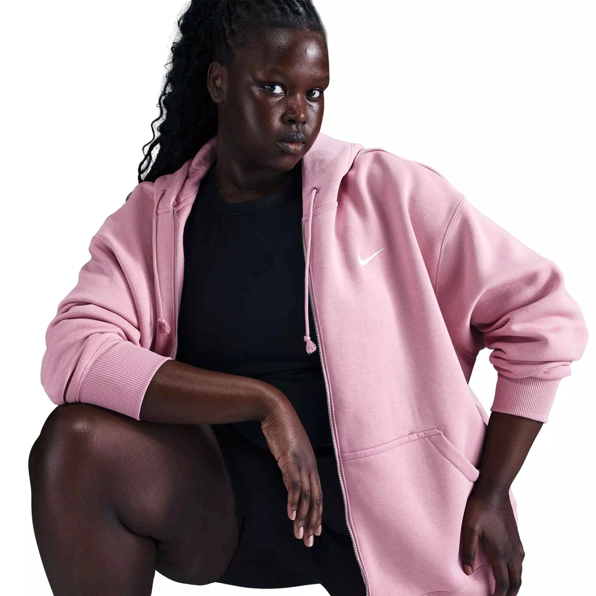 Nike Women's Sportswear Phoenix Fleece Oversized Hooded Full-Zip Jacket - Pink - PINK