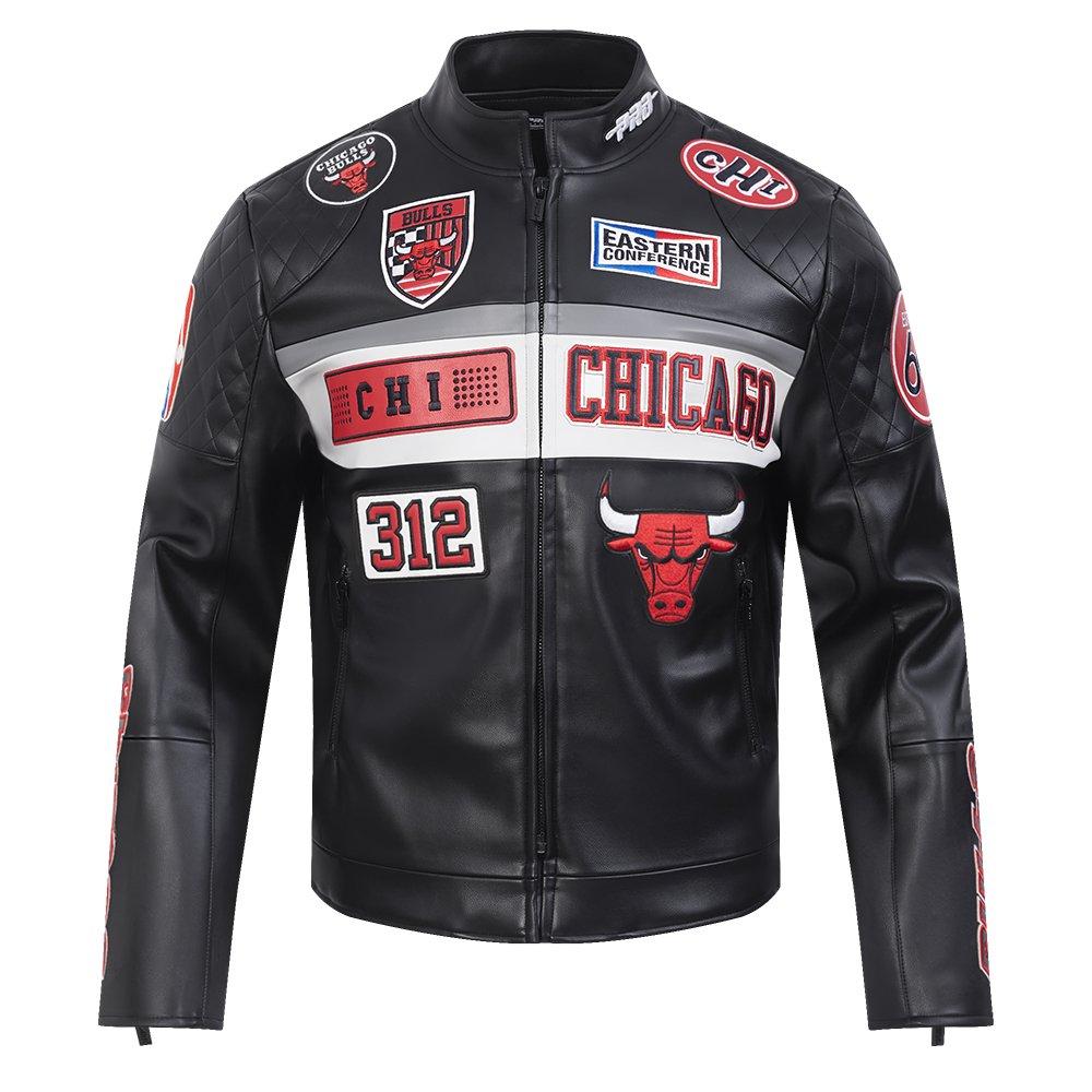 Pro Standard Men's NBA Chicago Bulls Moto Jacket -Black/White - BLACK/WHITE Thumbnail View 1