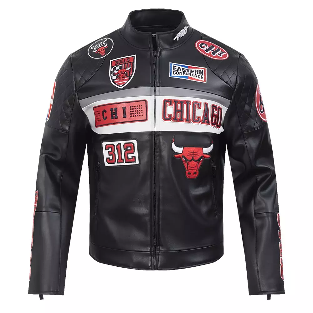 Pro Standard Men's NBA Chicago Bulls Moto Jacket -Black/White - BLACK/WHITE
