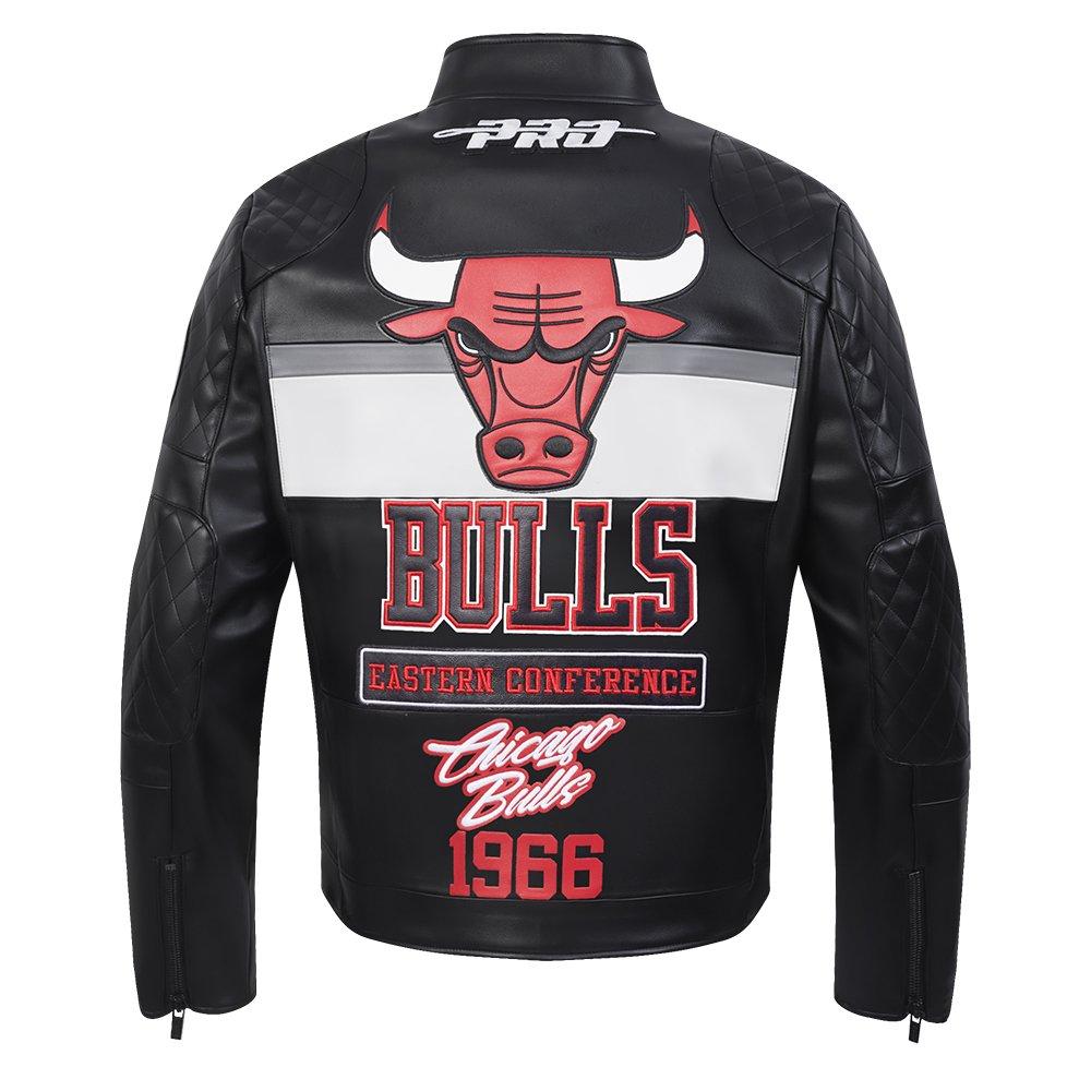 Pro Standard Men's NBA Chicago Bulls Moto Jacket -Black/White - BLACK/WHITE Thumbnail View 2