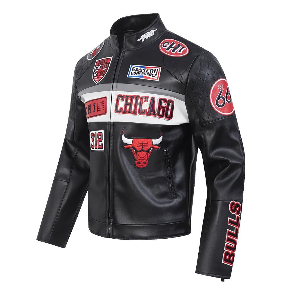 Pro Standard Men's NBA Chicago Bulls Moto Jacket -Black/White - BLACK/WHITE Thumbnail View 3
