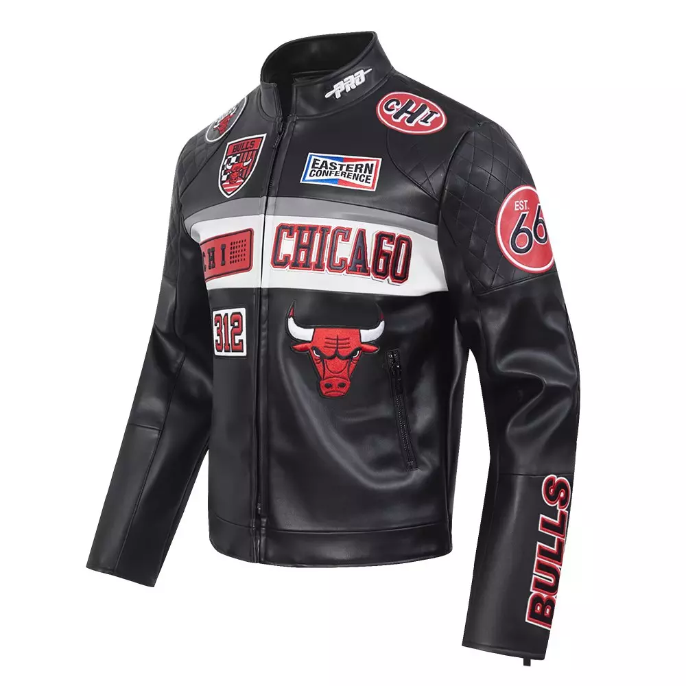 Pro Standard Men's NBA Chicago Bulls Moto Jacket -Black/White - BLACK/WHITE
