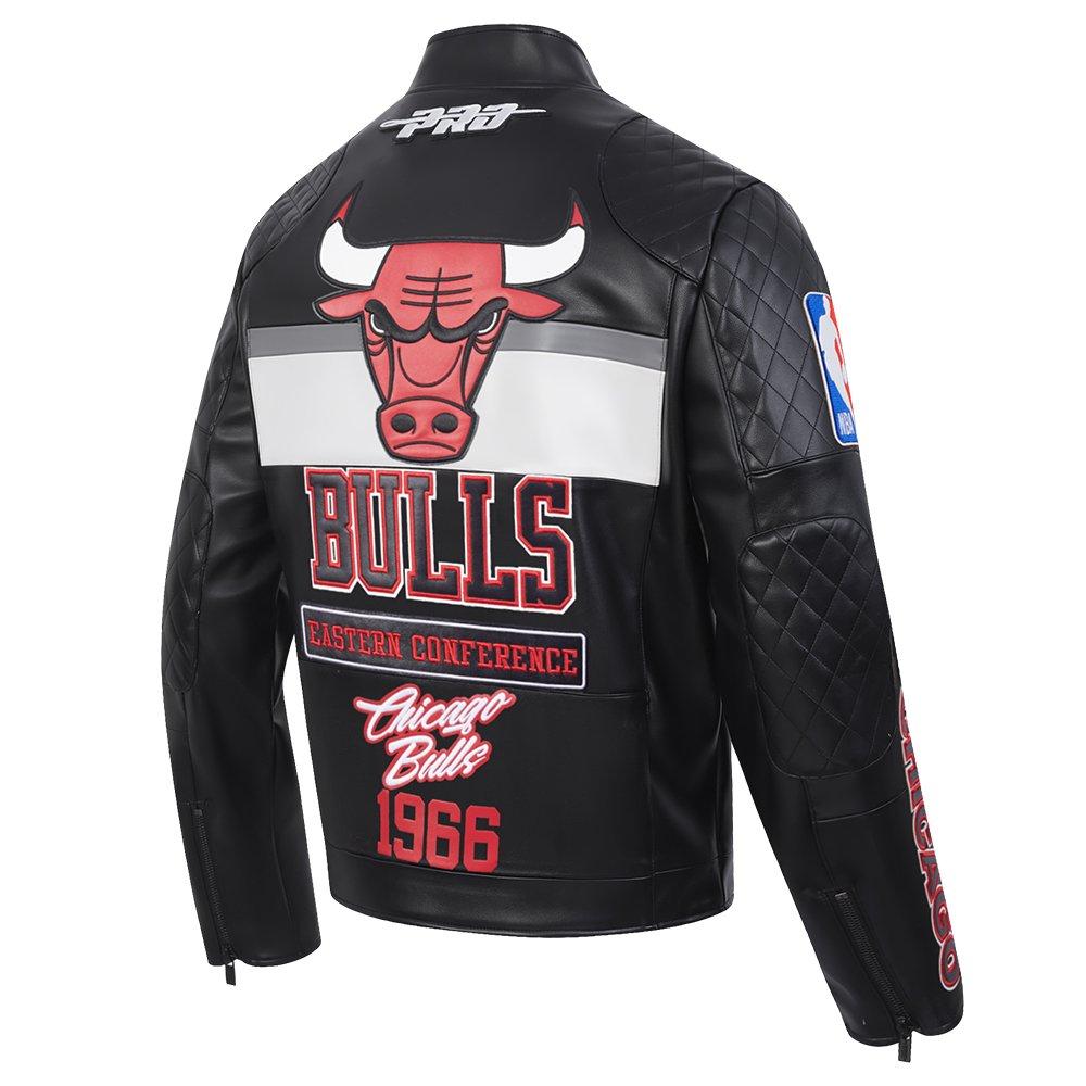 Pro Standard Men's NBA Chicago Bulls Moto Jacket -Black/White - BLACK/WHITE Thumbnail View 4