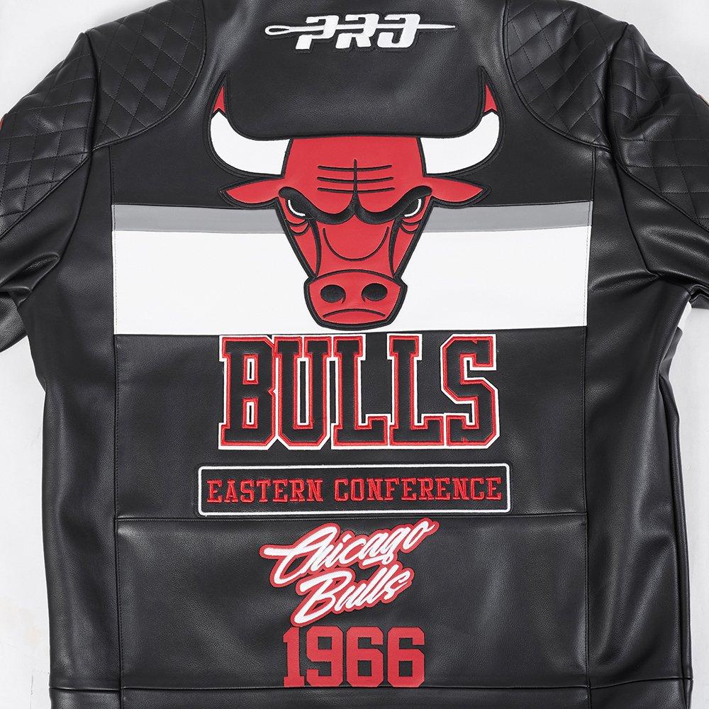Pro Standard Men's NBA Chicago Bulls Moto Jacket -Black/White - BLACK/WHITE Thumbnail View 6
