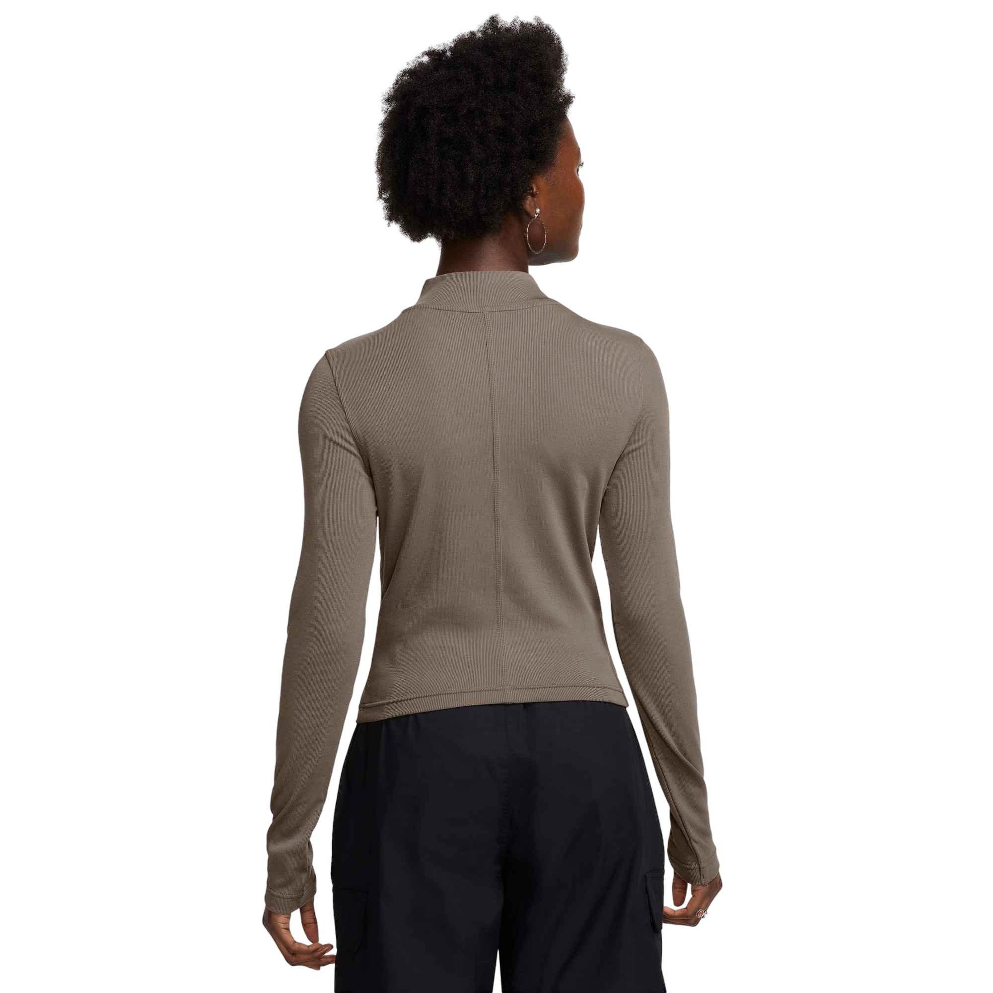 Nike Women's Sportswear Essential Ribbed Mock-Neck Long-Sleeve Top - Brown - BROWN Thumbnail View 2