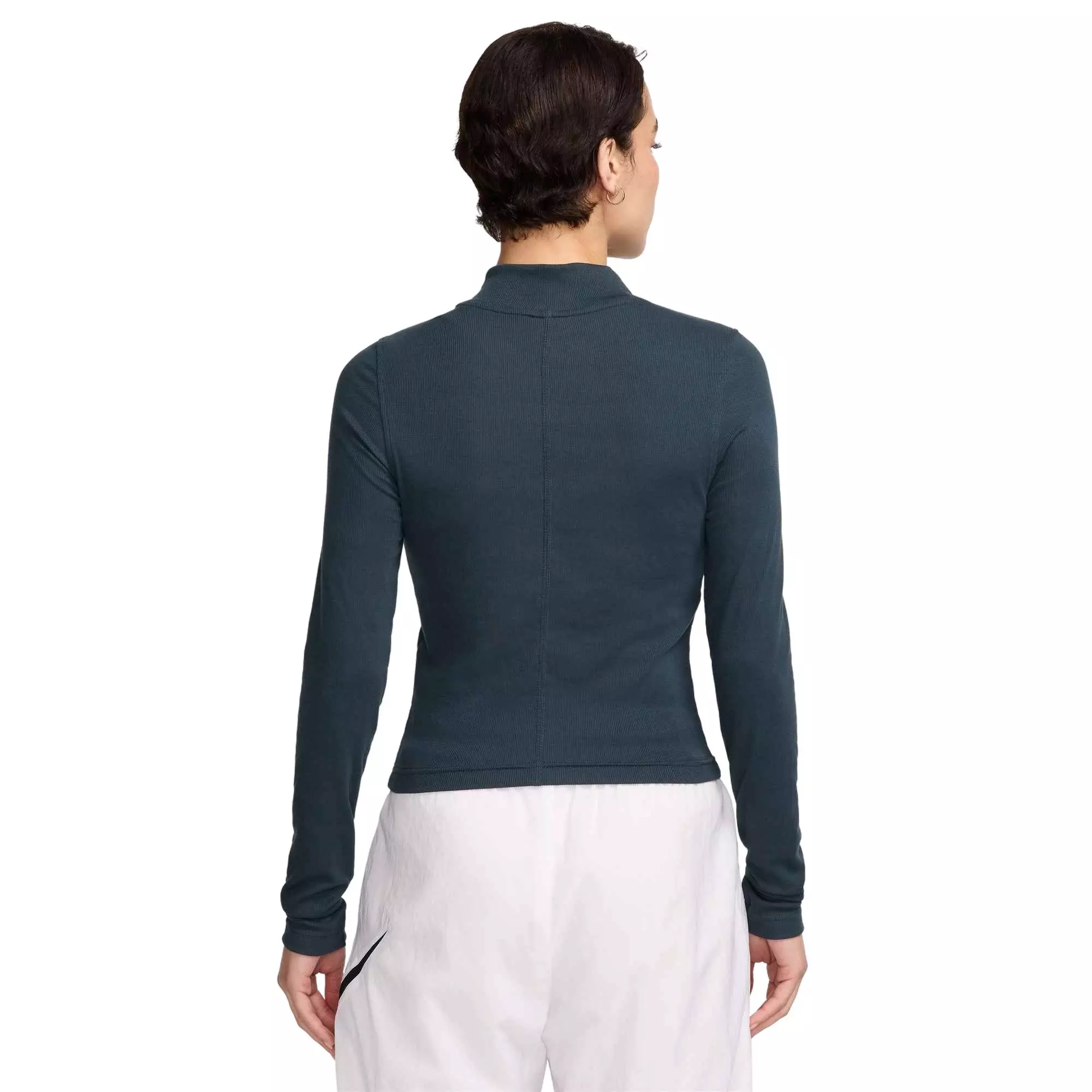 Nike Women's Sportswear Essential Ribbed Mock-Neck Long-Sleeve Top - Navy​ - NAVY