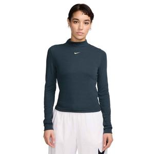 Nike Women's Sportswear Essential Ribbed Mock-Neck Long-Sleeve Top - Navy​