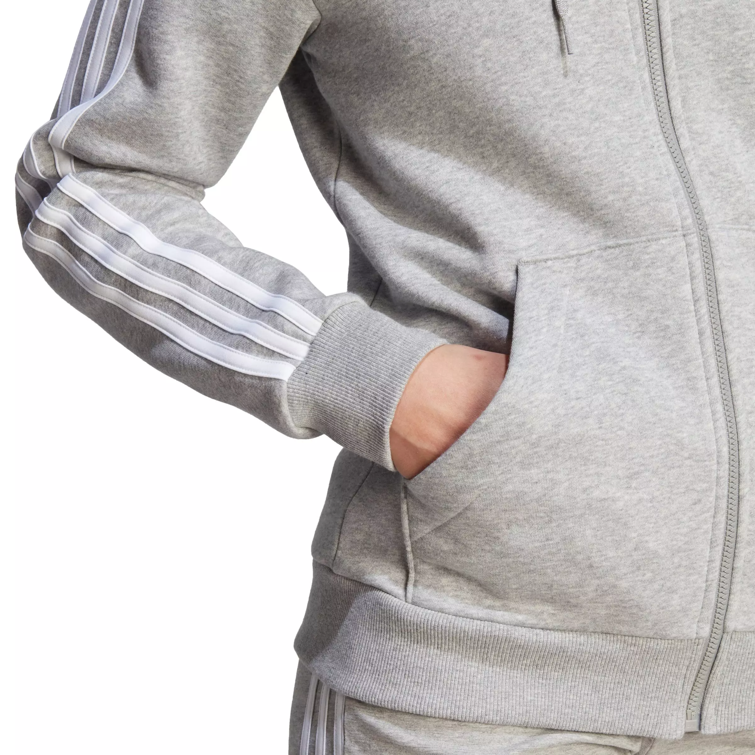 adidas Women's Essentials Full Zip Hooded Jacket - Grey - GREY
