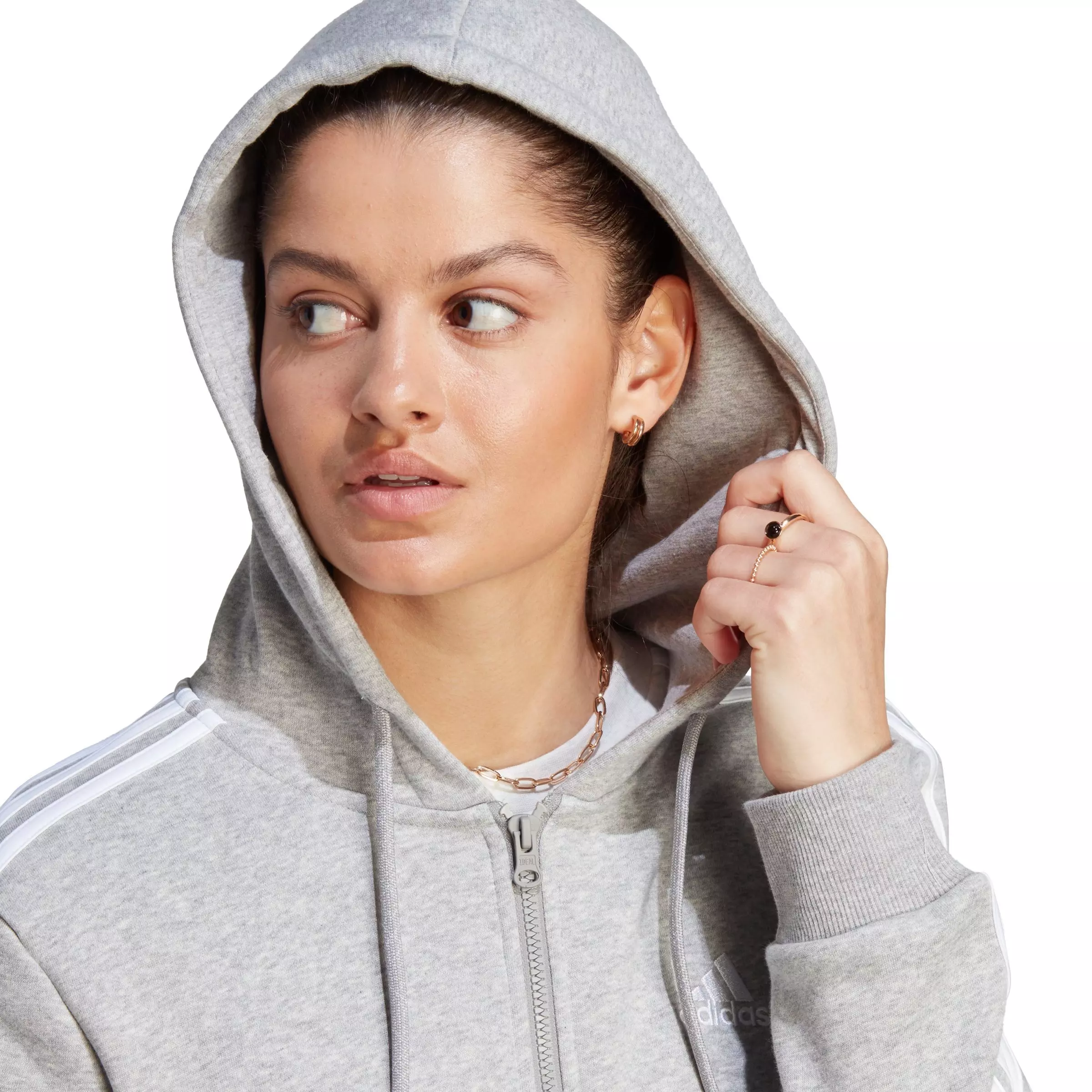 adidas Women's Essentials Full Zip Hooded Jacket - Grey - GREY