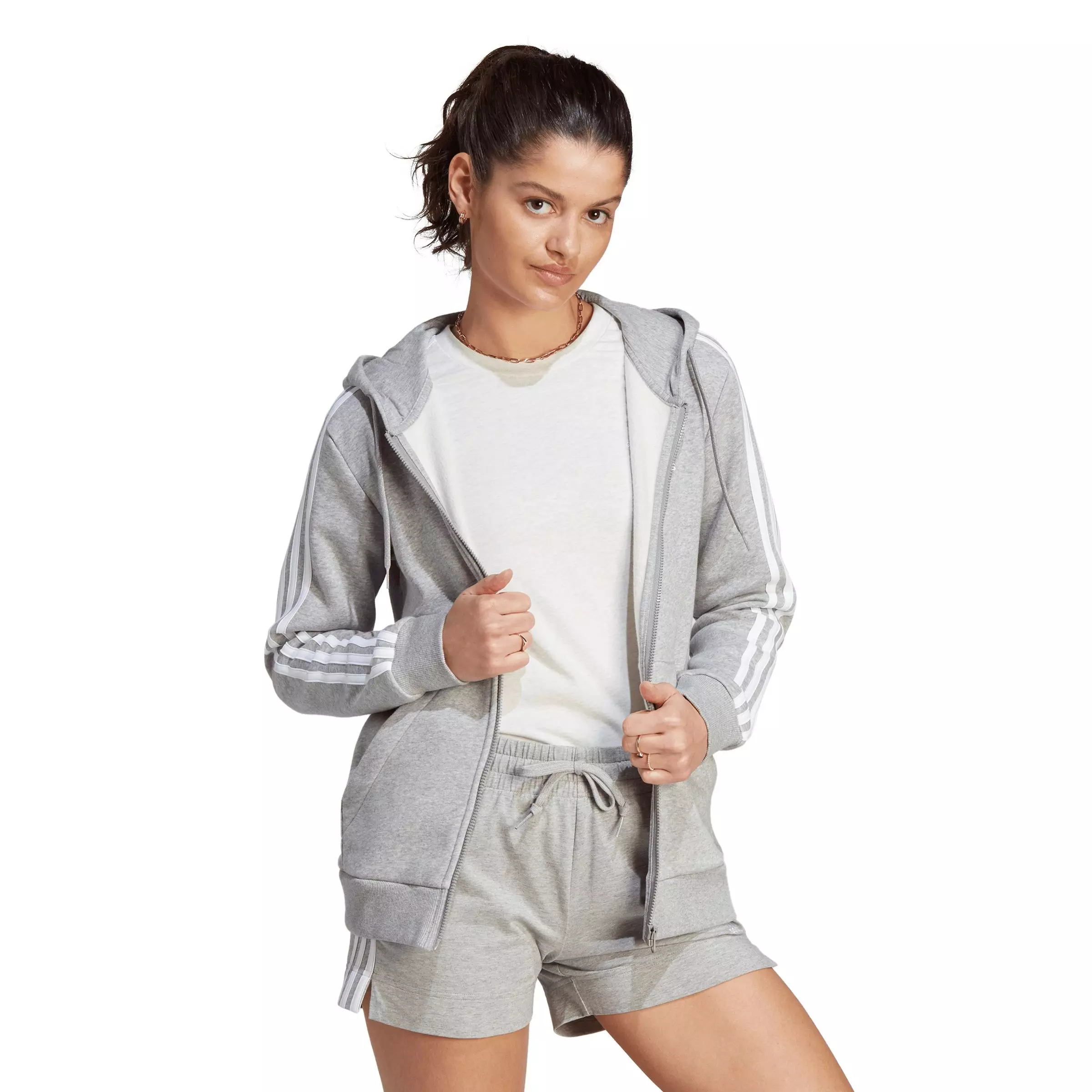 adidas Women's Essentials Full Zip Hooded Jacket - Grey - GREY