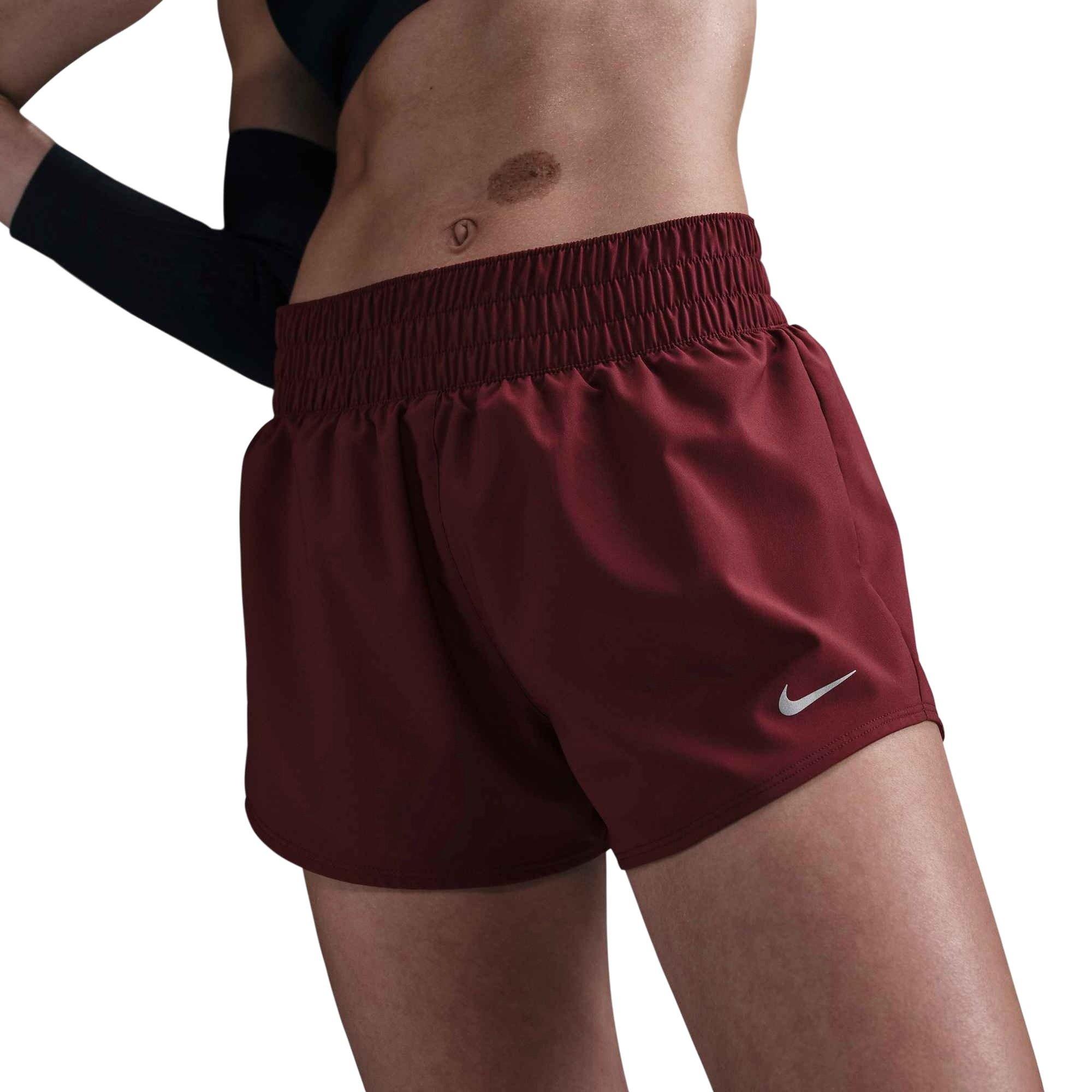 Nike Women's One Dri-FIT Mid-Rise 3" Brief-Lined Shorts -Dk Red - DK RED Thumbnail View 1