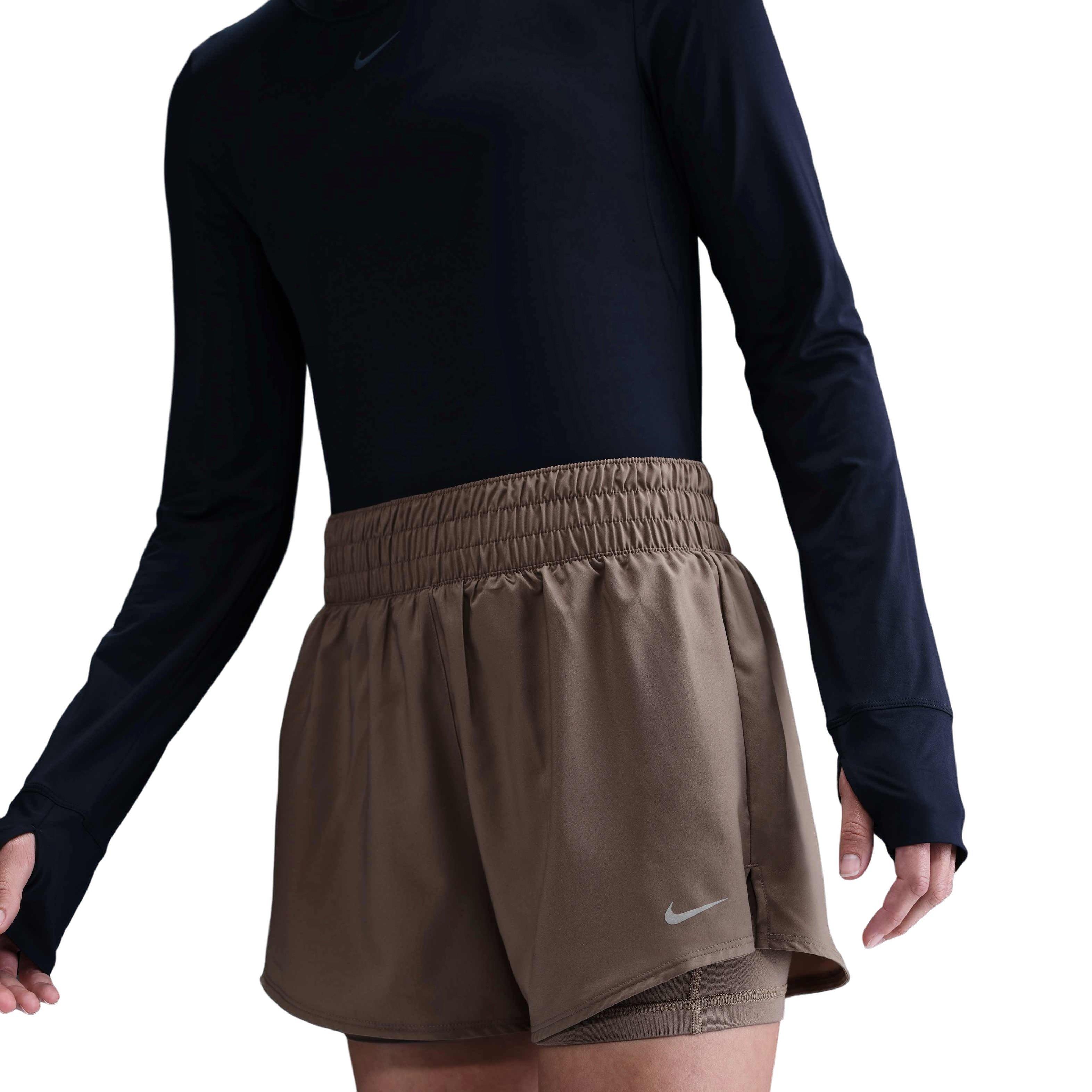 Nike Women's One Dri-FIT High-Waisted 3" 2-in-1 Shorts - Brown - BROWN