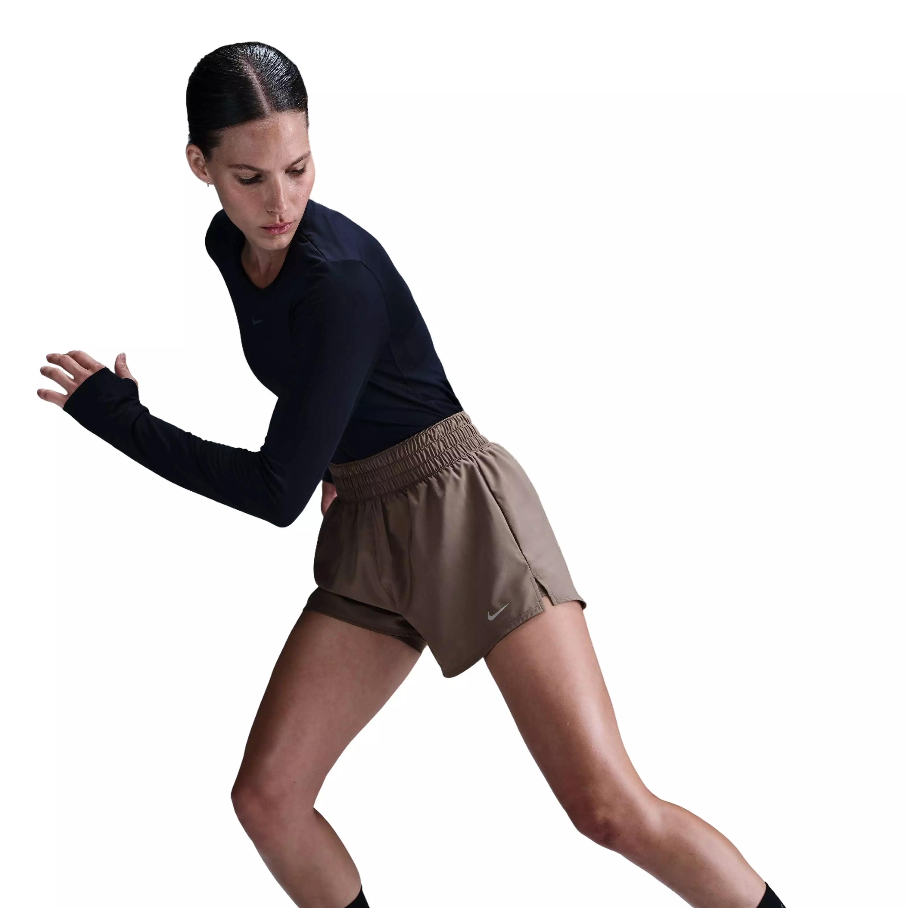 Nike Women's One Dri-FIT High-Waisted 3" 2-in-1 Shorts - Brown - BROWN