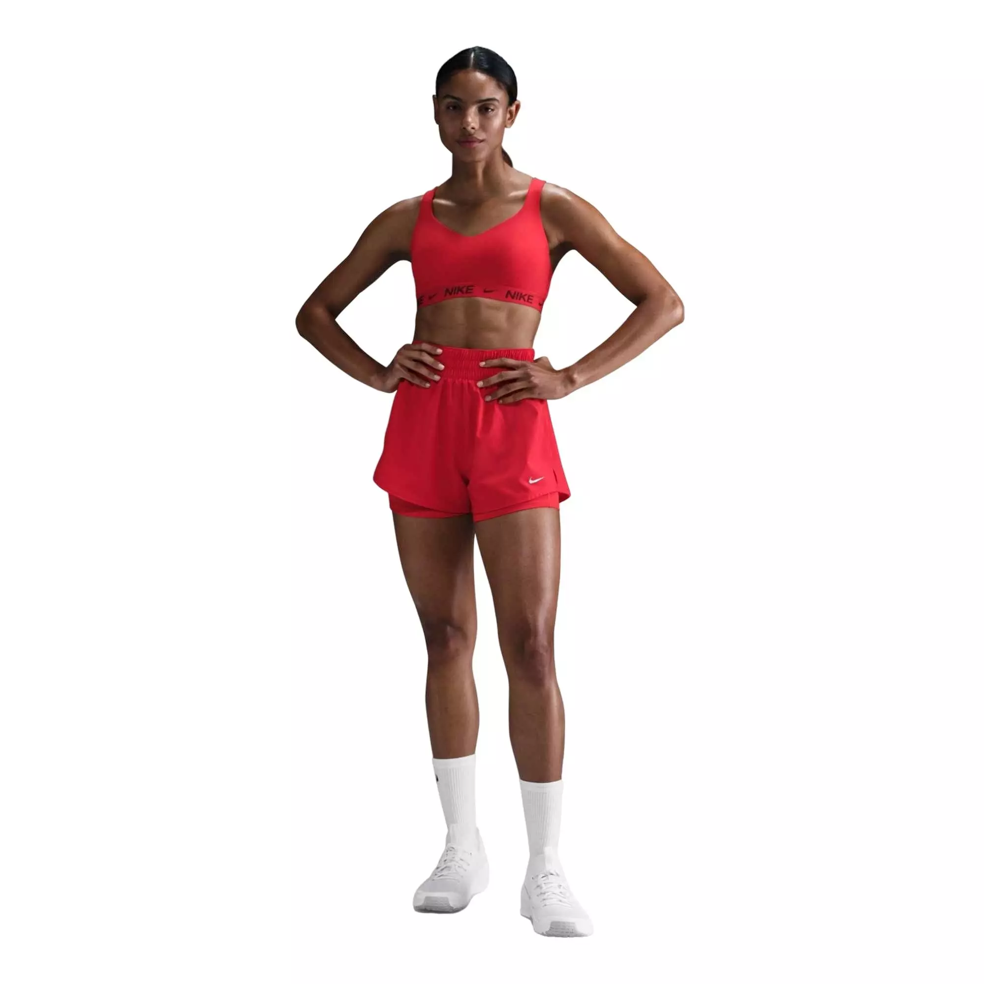 Nike Women's One Dri-FIT High-Waisted 3" 2-in-1 Shorts - Red - RED