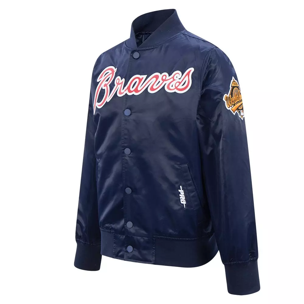 Pro Standard Big Boys' MLB Atlanta Braves Classic Satin Jacket -Navy - NAVY
