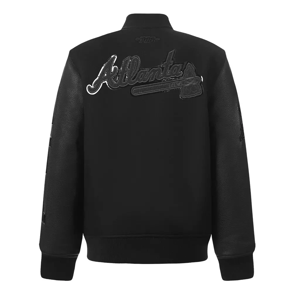 Pro Standard Big Boys' MLB Atlanta Braves Triple Black Wool Varsity Jacket - BLACK