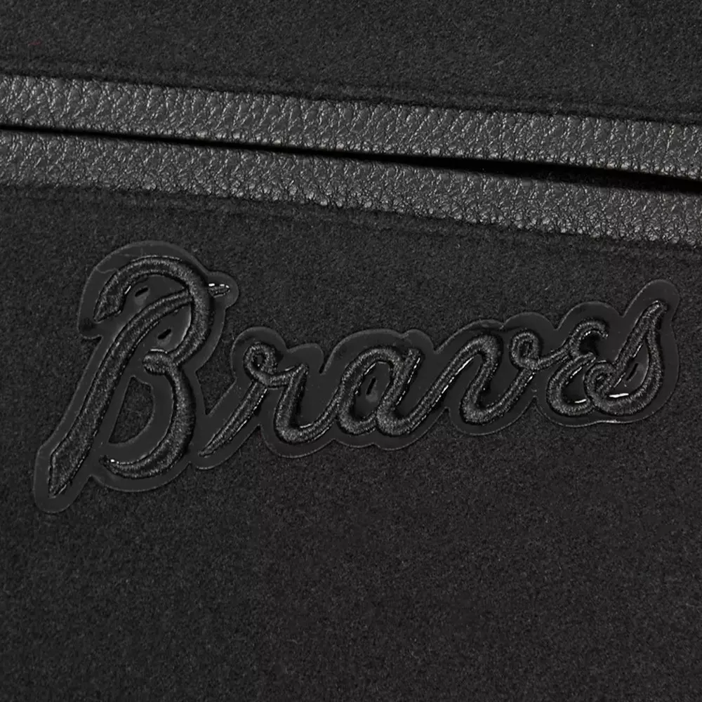 Pro Standard Big Boys' MLB Atlanta Braves Triple Black Wool Varsity Jacket - BLACK