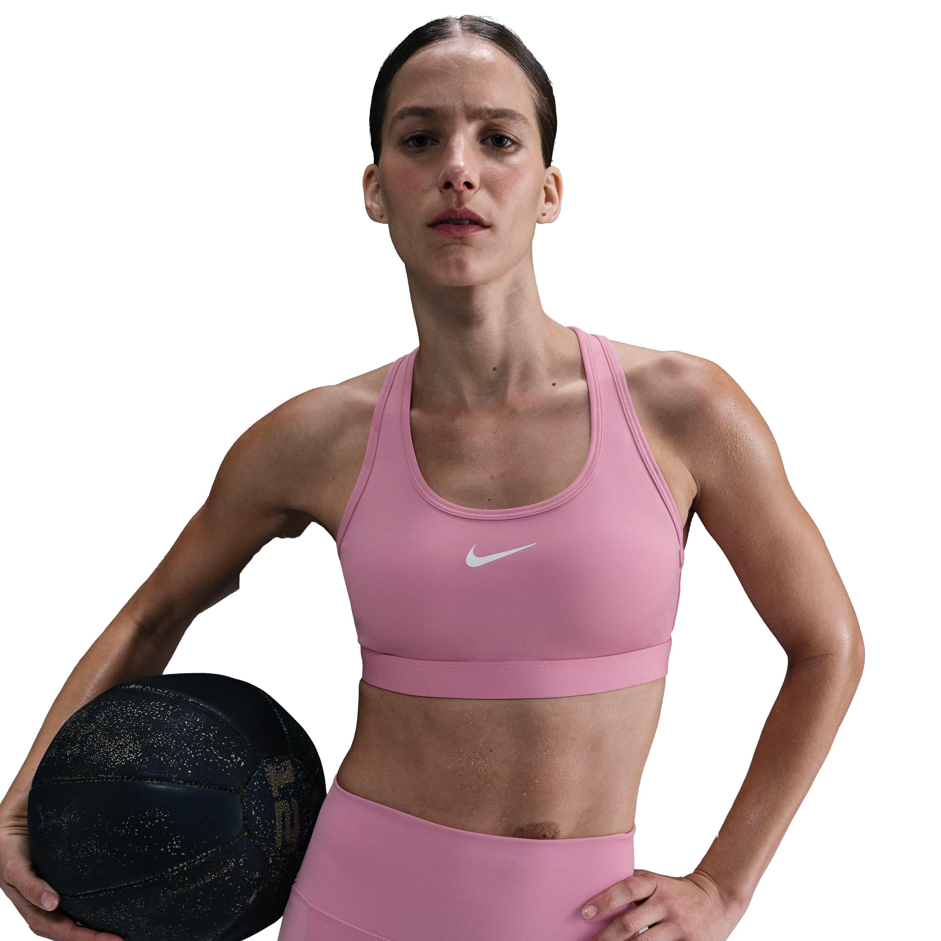 Nike Women's Swoosh Medium Support Padded Sports Bra - Pink - PINK Thumbnail View 1