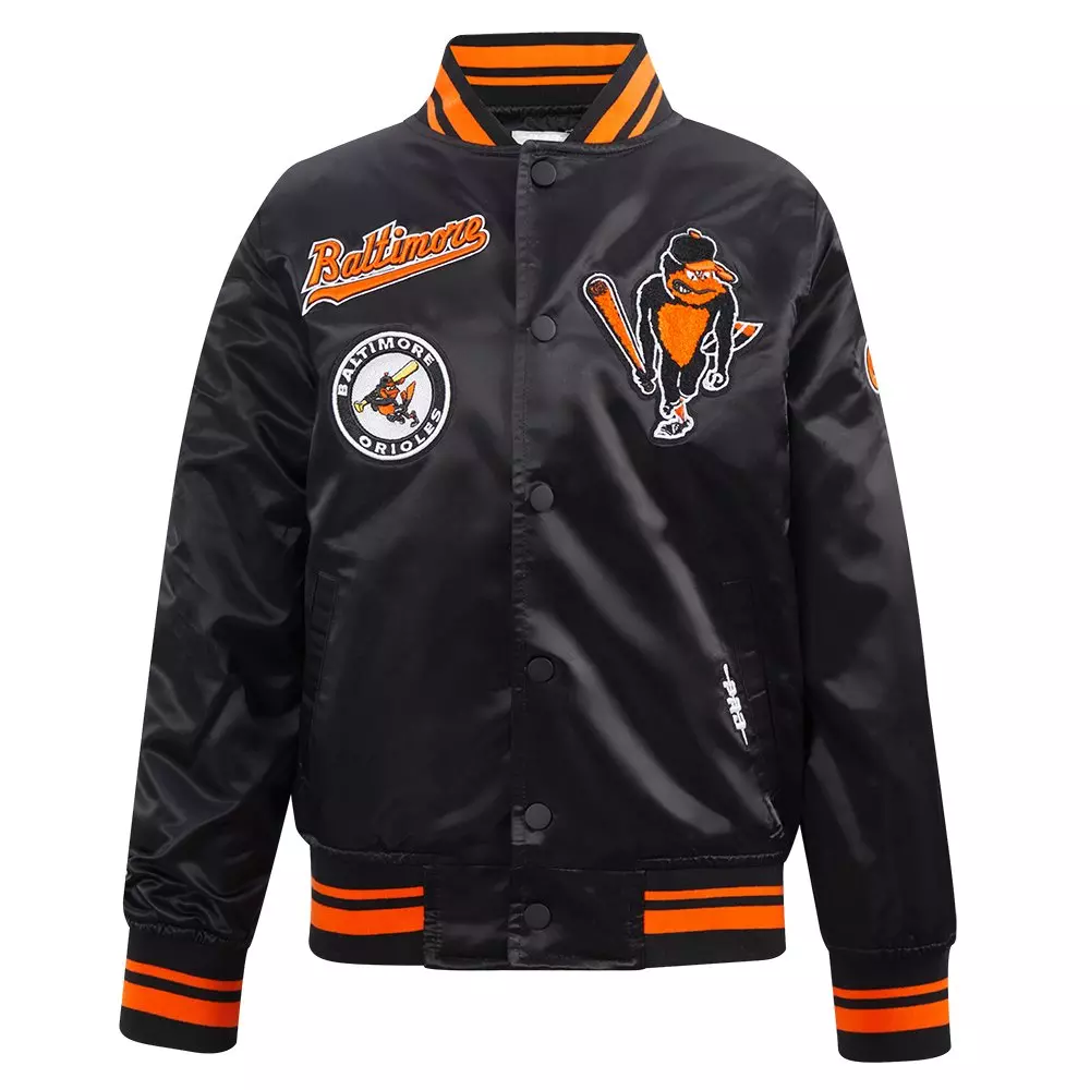 Pro Standard Big Boys' MLB Baltimore Orioles Retro Classic Rib Satin Jacket - Black - BLACK