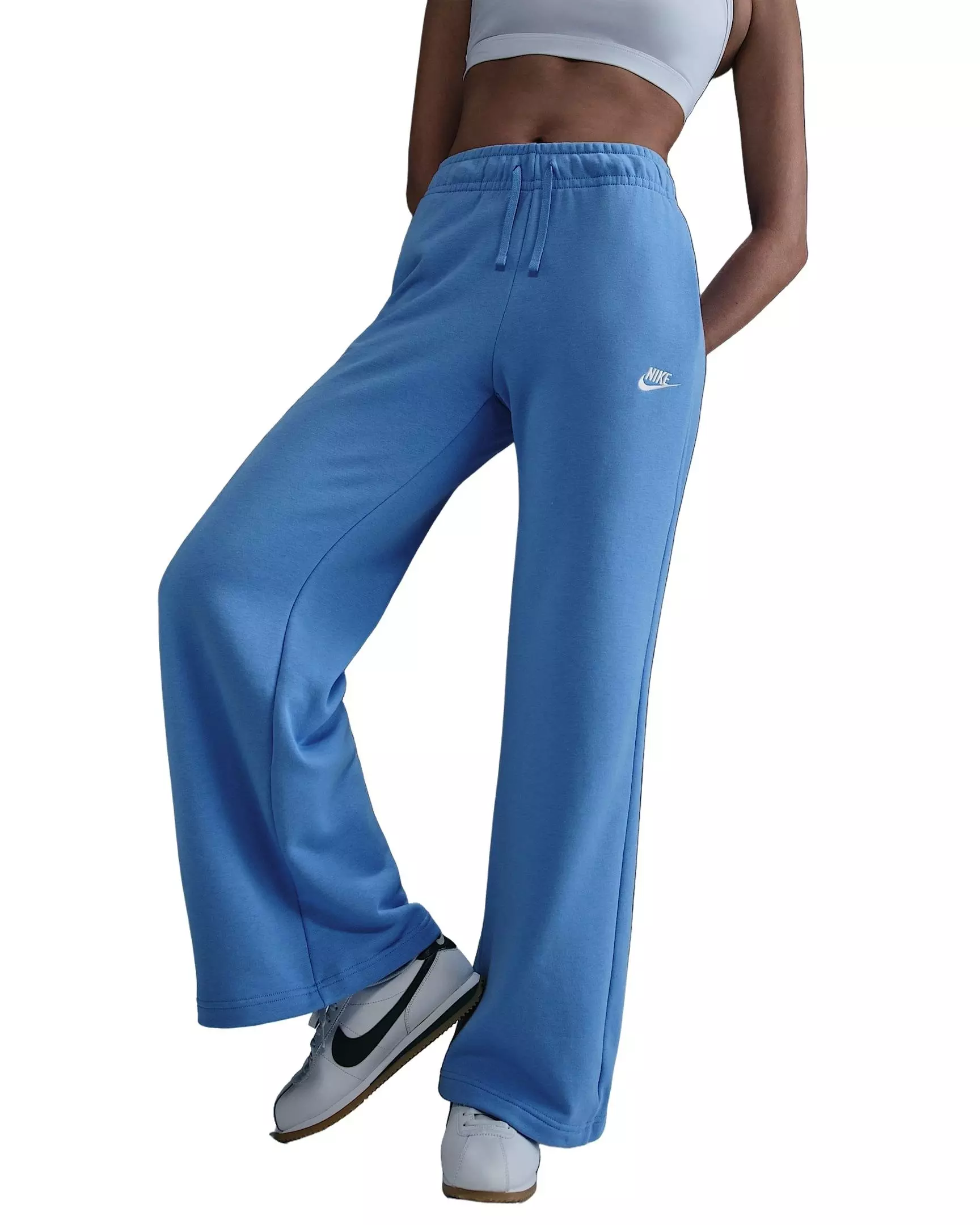 Nike Women's Sportswear Club Fleece Mid-Rise Wide-Leg Sweatpants - Blue - BLUE