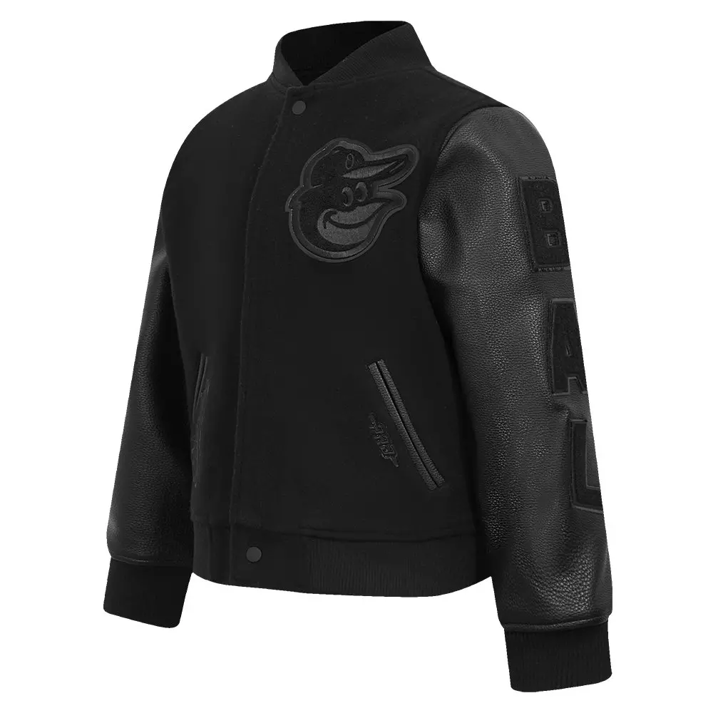 Pro Standard Big Boys' MLB Baltimore Orioles Triple Black Wool Varsity Jacket - BLACK